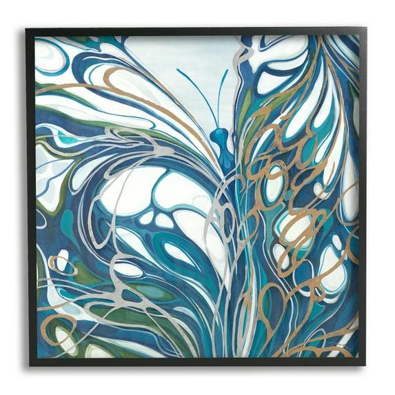 Stupell Industries Blue Abstract Butterfly Animals & Insects Painting Black Framed Art Print Wall Art, 17 x 17