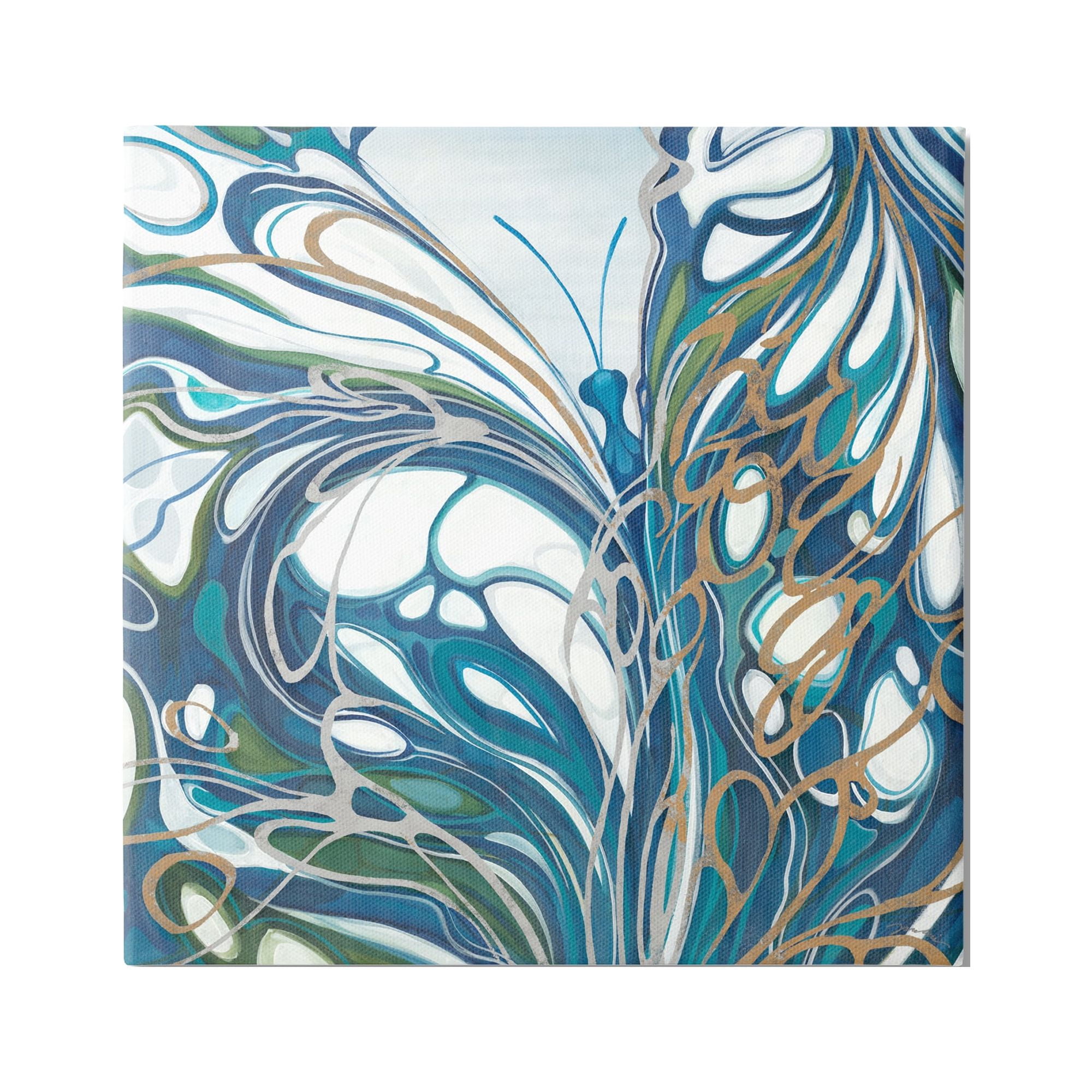 Stupell Industries Blue Abstract Butterfly Animals & Insects Painting Gallery Wrapped Canvas Print Wall Art, 30 x 30