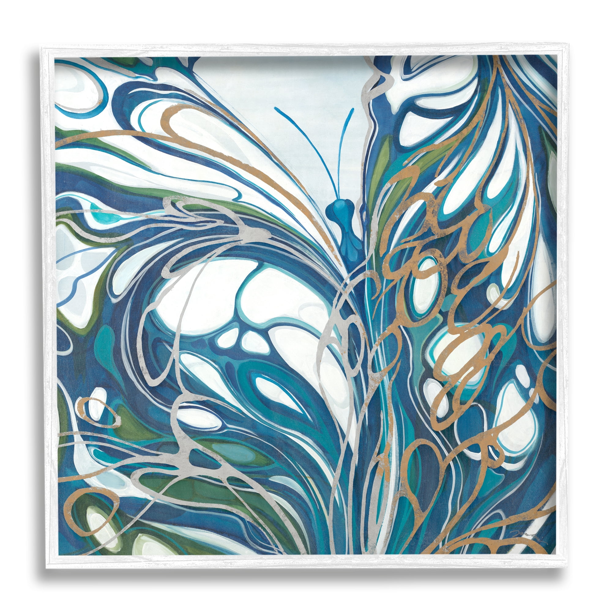 Stupell Industries Blue Abstract Butterfly Animals & Insects Painting White Framed Art Print Wall Art, 24 x 24