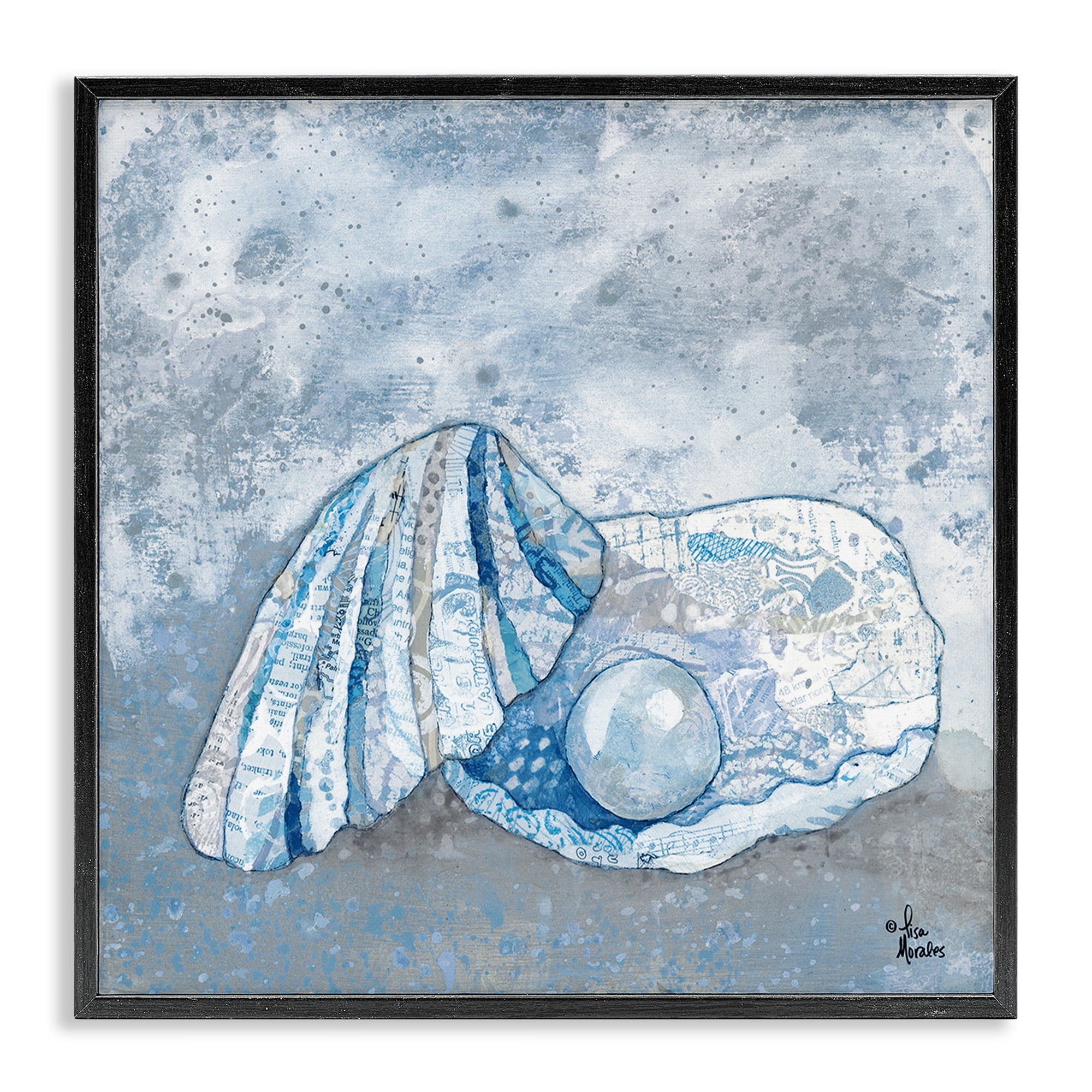 Stupell Industries Blue Abstract Clam Pearl Animals & Insects Painting Black Framed Art Print Wall Art, 17 x 17