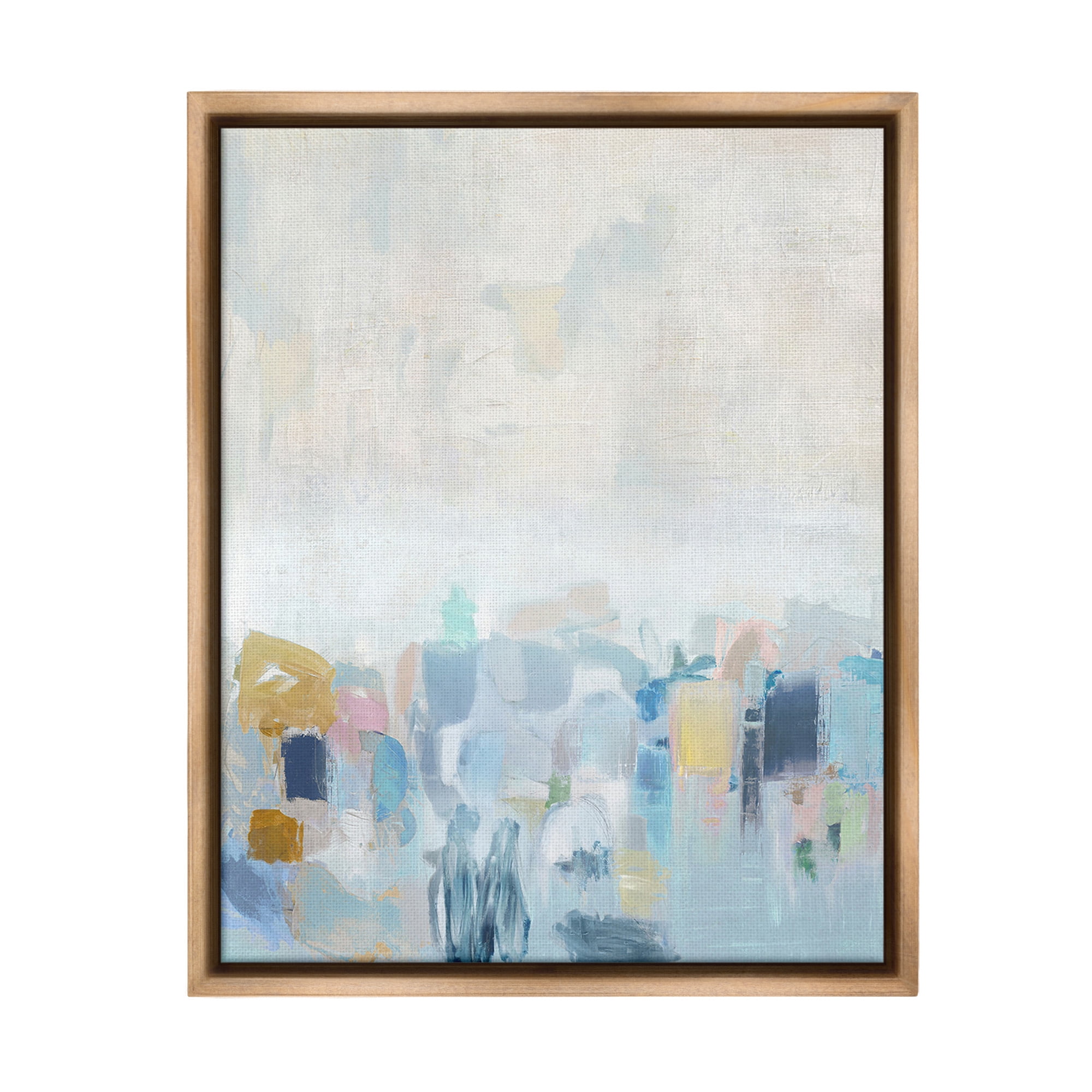 Stupell Industries Blue Abstract Landscape Abstract Painting Brown Floater Framed Canvas Art Print Wall Art, 17 x 21