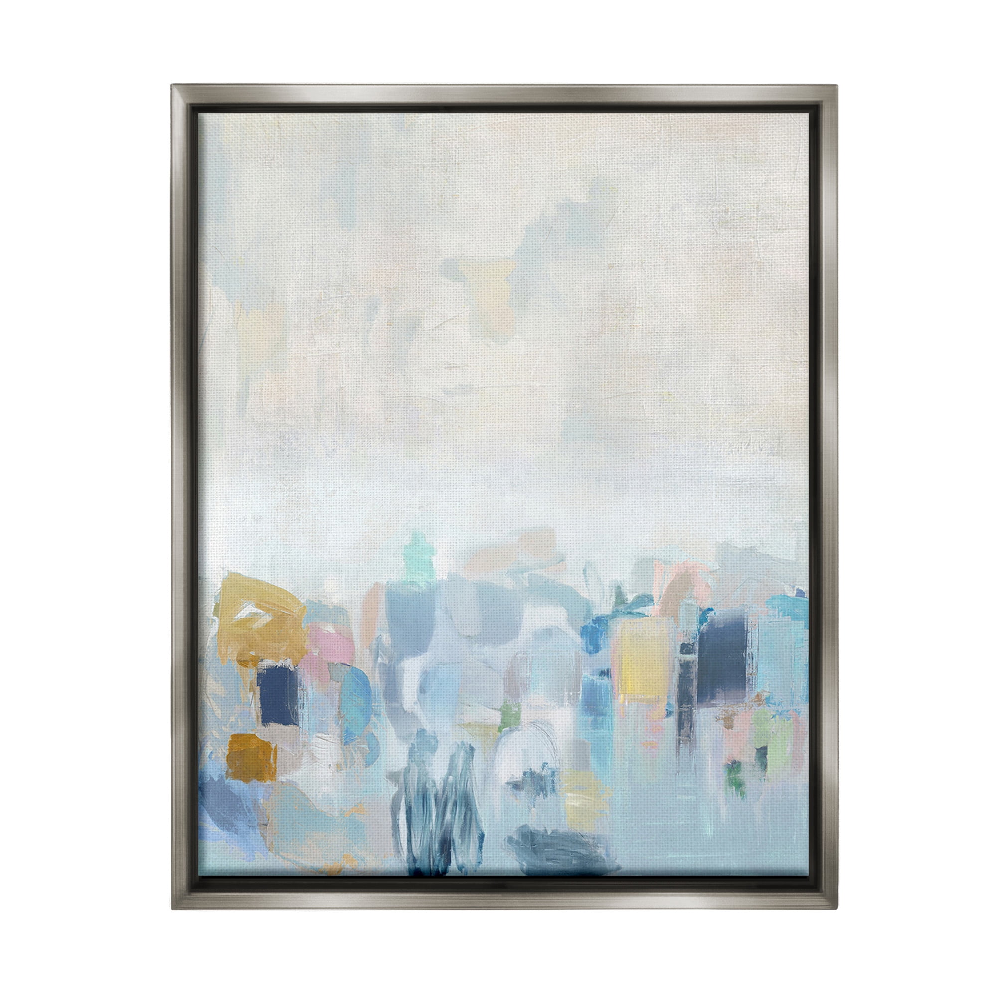 Stupell Industries Blue Abstract Landscape Abstract Painting Gray Floater Framed Canvas Art Print Wall Art, 17 x 21
