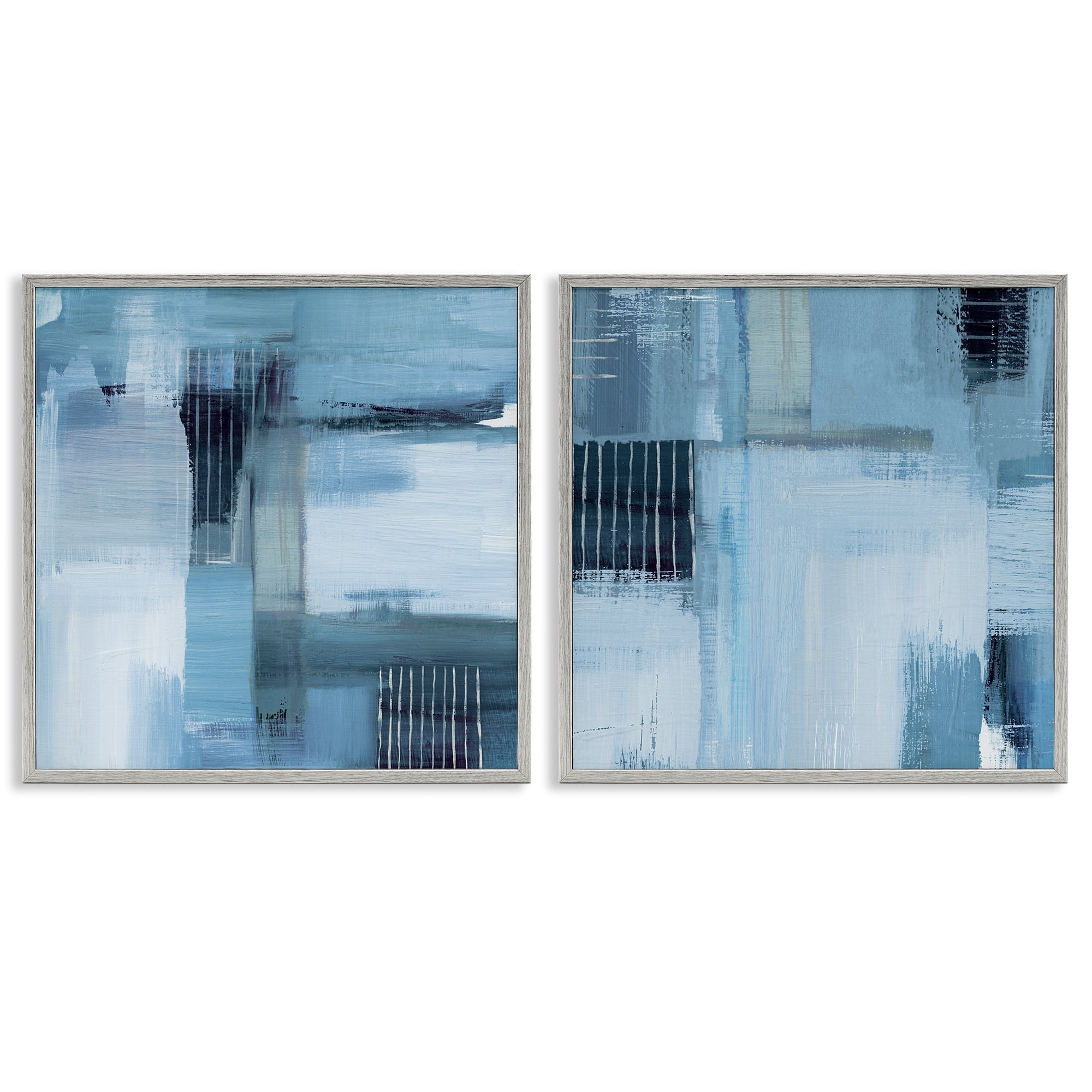Stupell Industries Blue Abstract Linear Details Abstract Painting Gray Framed Art Print Wall Art, 24 x 24, Set of 2