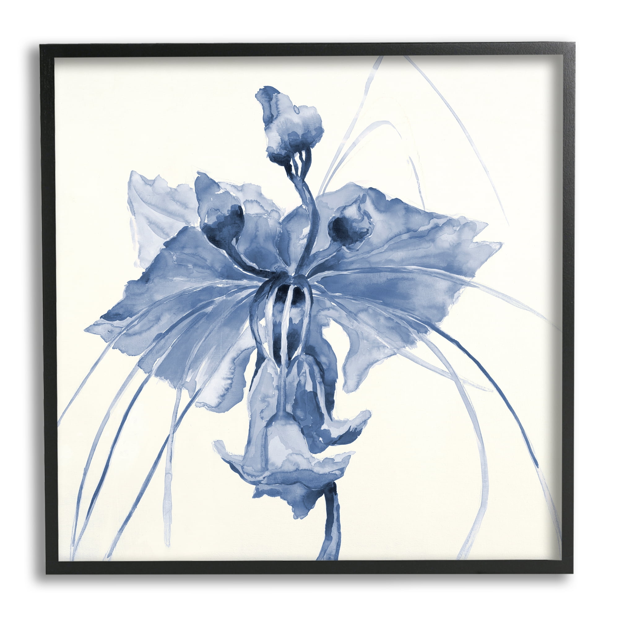 Stupell Industries Blue Abstract Orchid Botanical & Floral Painting Black Framed Art Print Wall Art, 24 x 24
