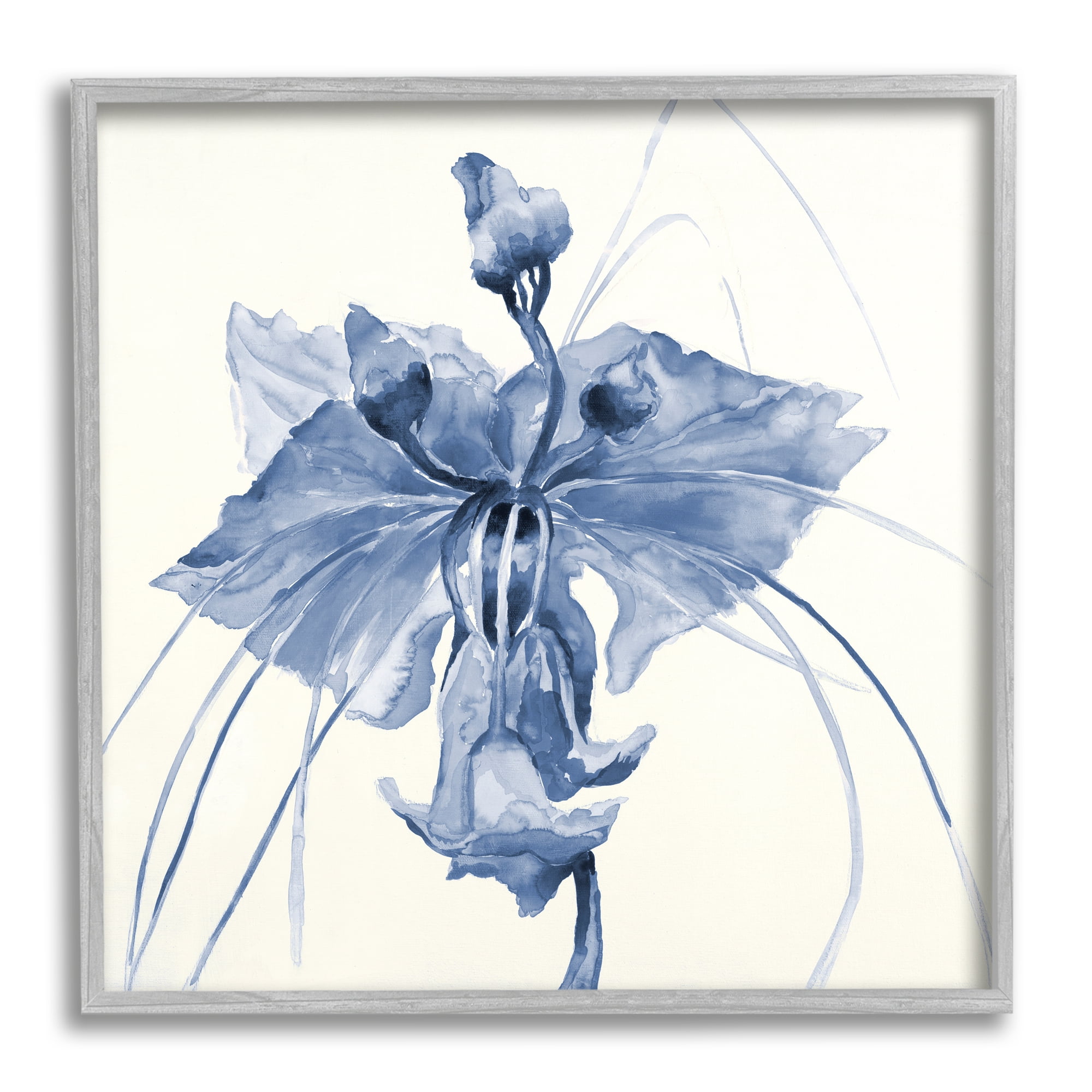 Stupell Industries Blue Abstract Orchid Botanical & Floral Painting Gray Framed Art Print Wall Art, 24 x 24