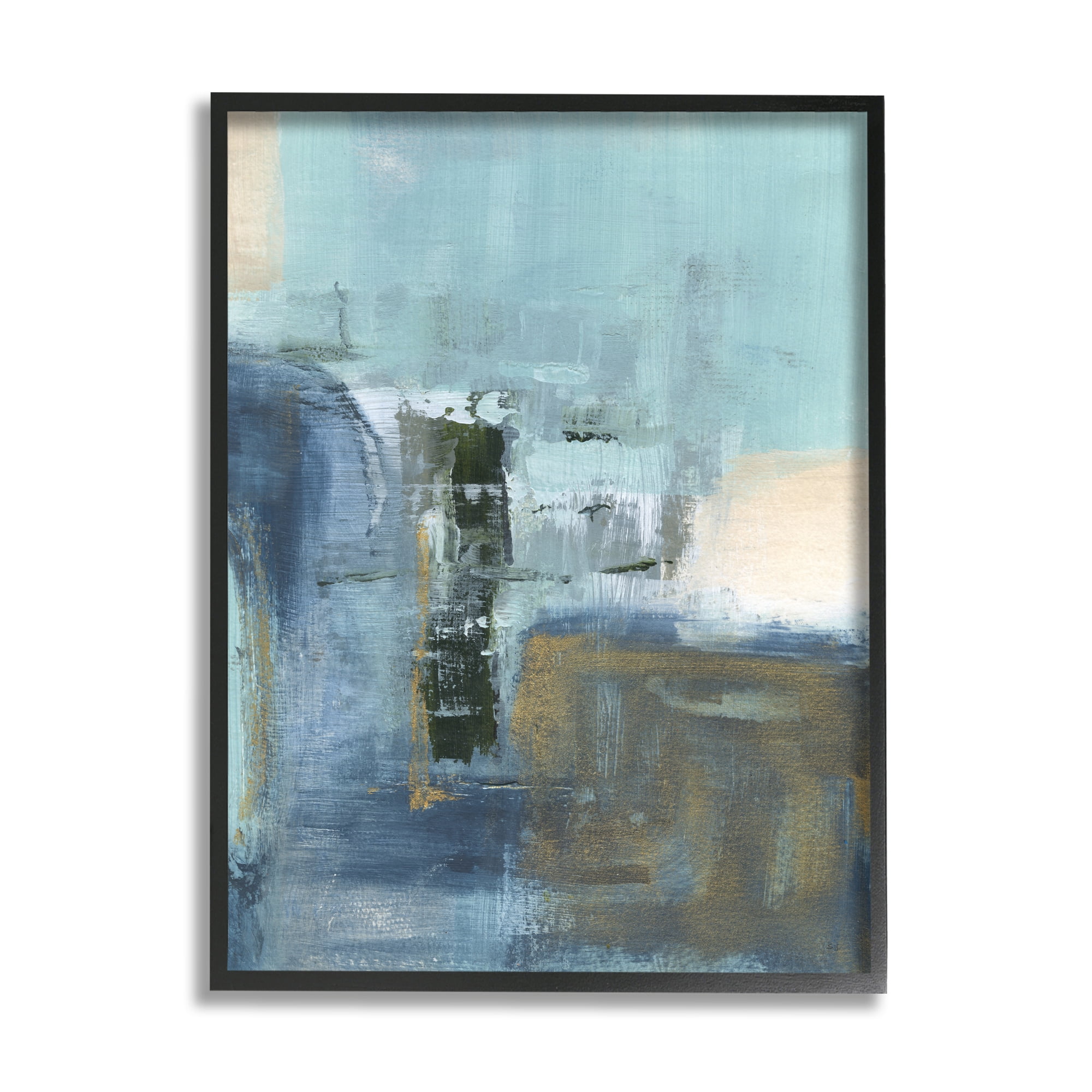 Stupell Industries Blue Abstract Painting Abstract Painting Black Framed Art Print Wall Art, 24 x 30
