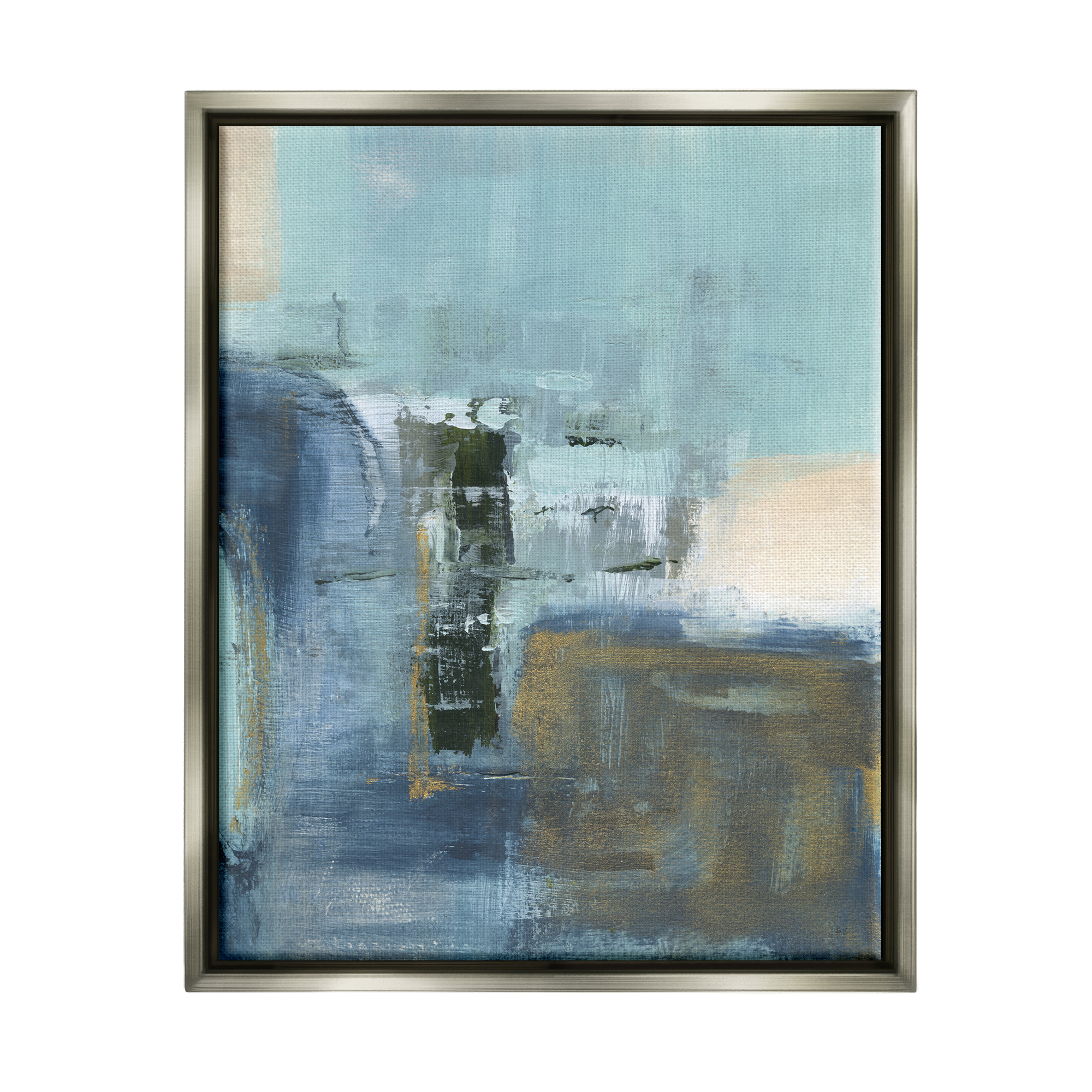 Stupell Industries Blue Abstract Painting Abstract Painting Gray Floater Framed Canvas Art Print Wall Art, 17 x 21