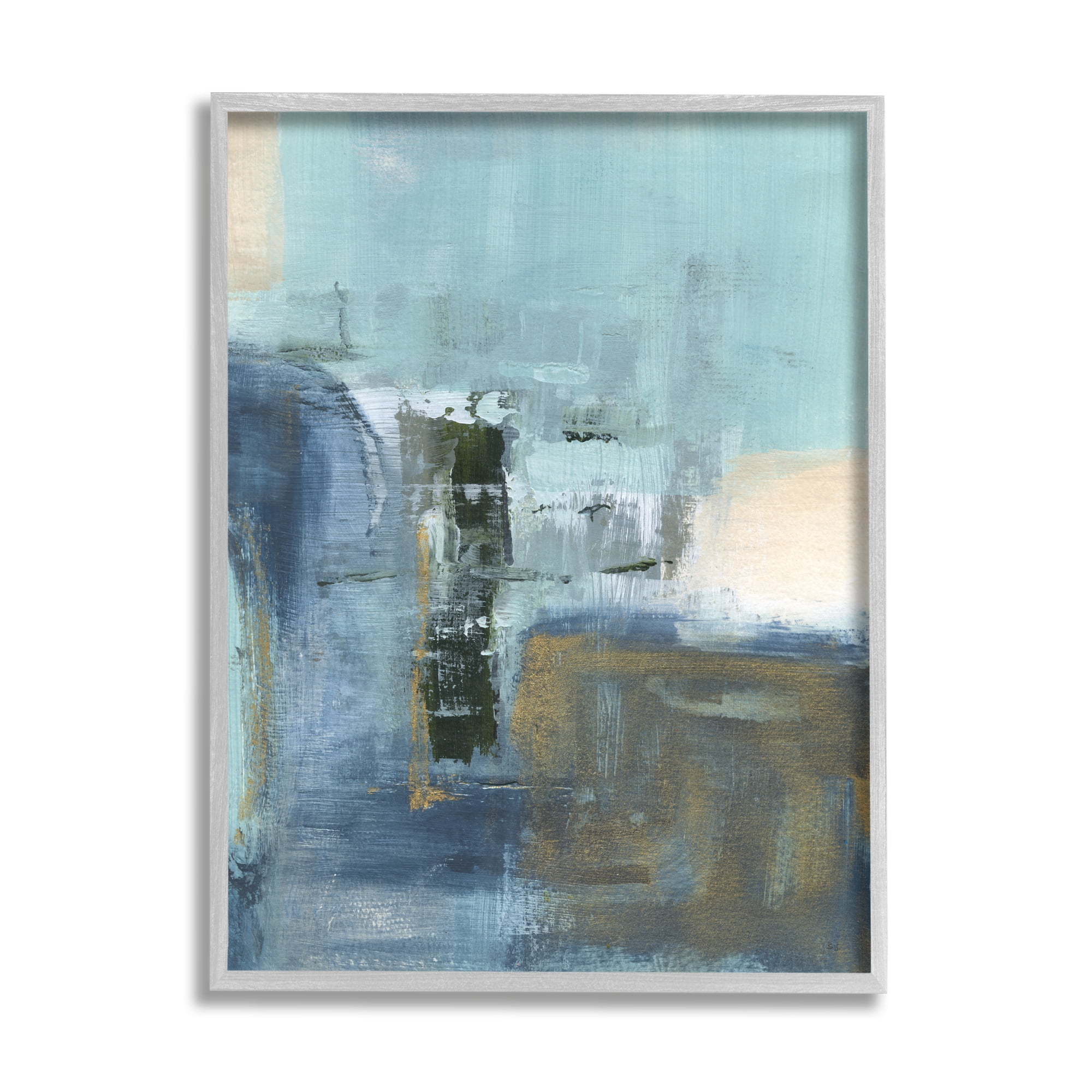 Stupell Industries Blue Abstract Painting Abstract Painting Gray Framed Art Print Wall Art, 16 x 20
