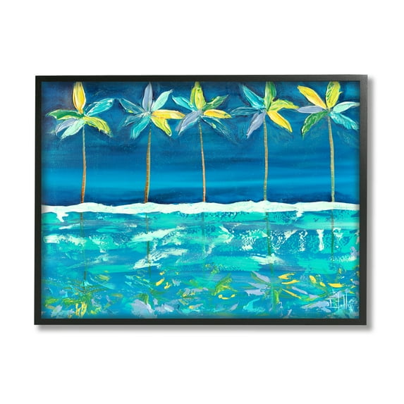 Stupell Industries Blue Abstract Palms Landscape Painting Black Framed Art Print Wall Art, 20 x 16