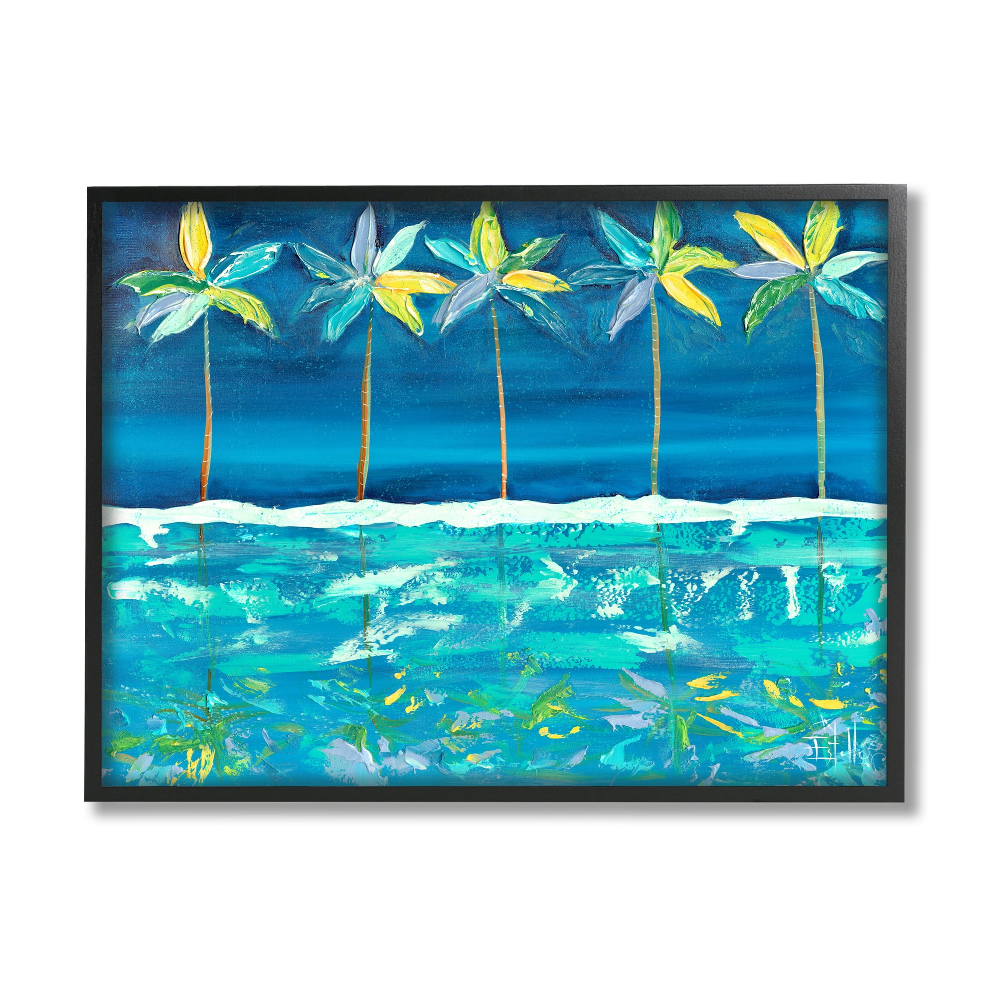 Stupell Industries Blue Abstract Palms Landscape Painting Black Framed Art Print Wall Art, 30 x 24