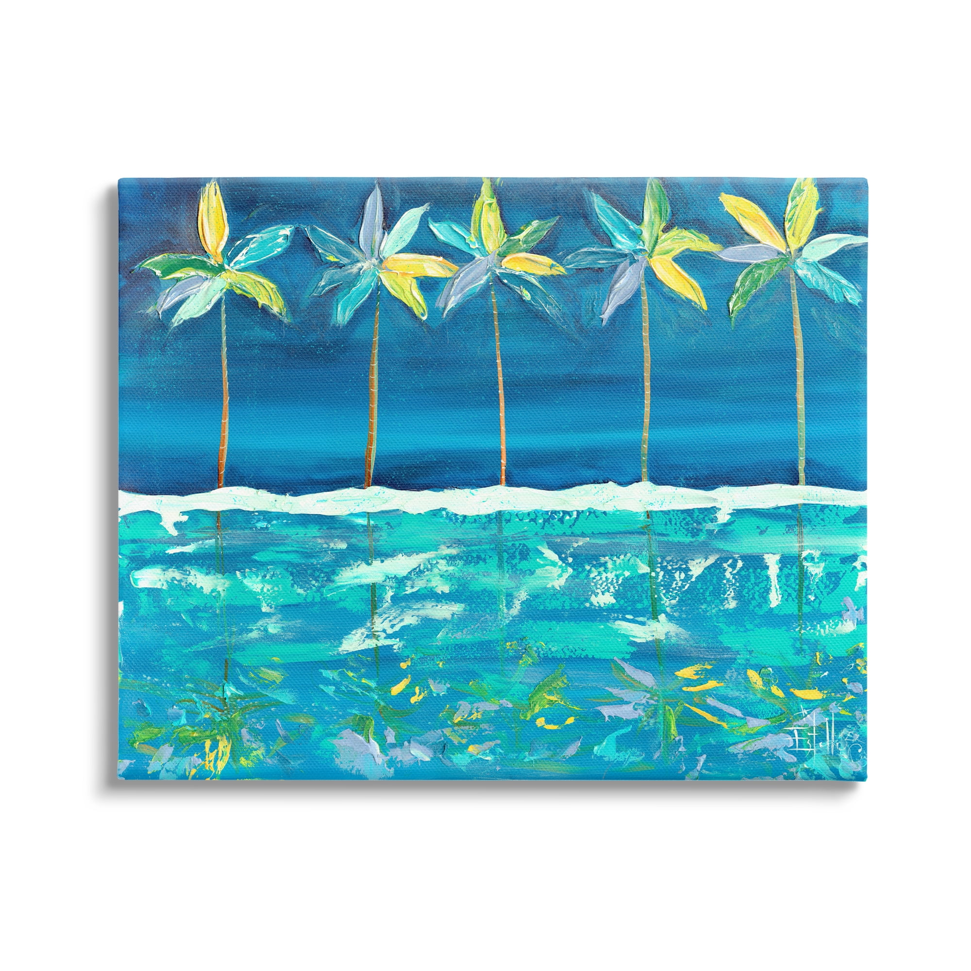 Blue and Yellow Abstract Palm Landscape Canvas Art, 20 x 16