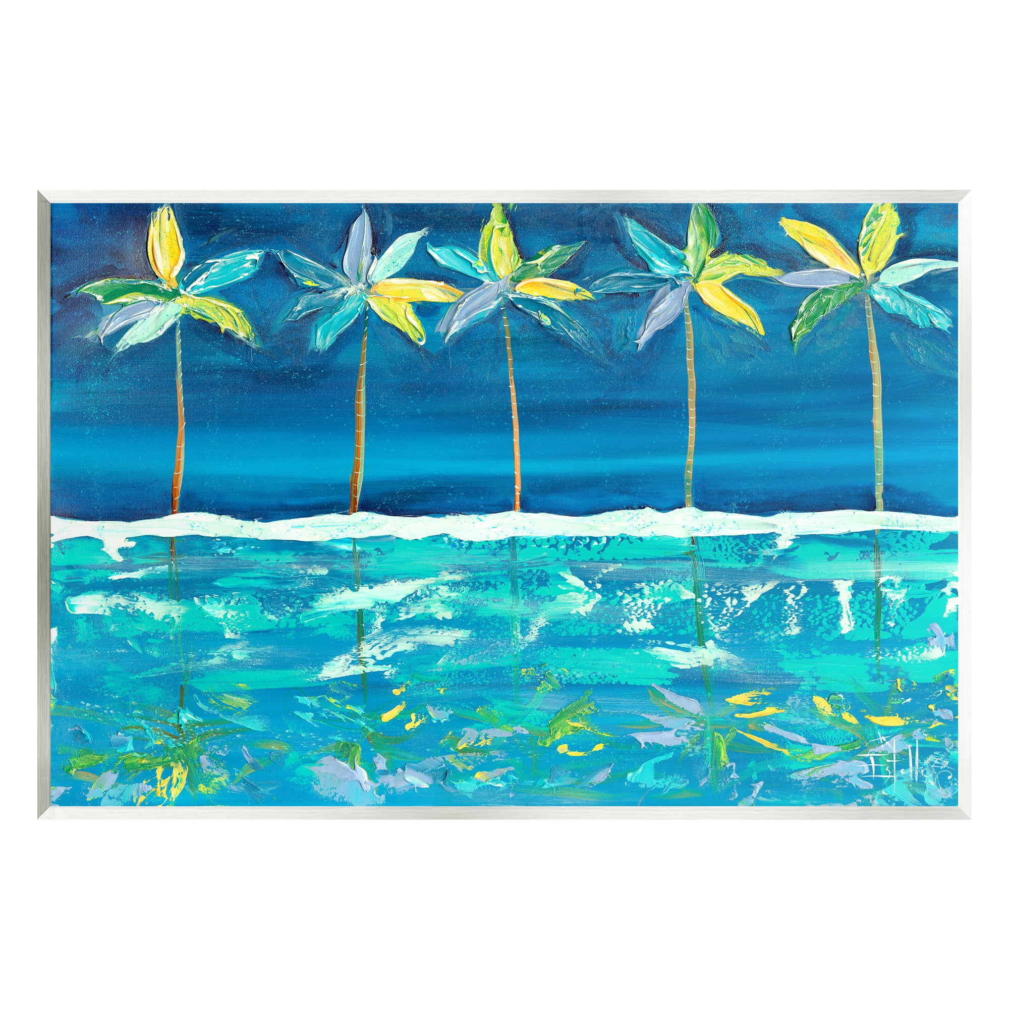 Stupell Industries Blue Abstract Palms Landscape Painting Unframed Art Print Wall Art, 19 x 13