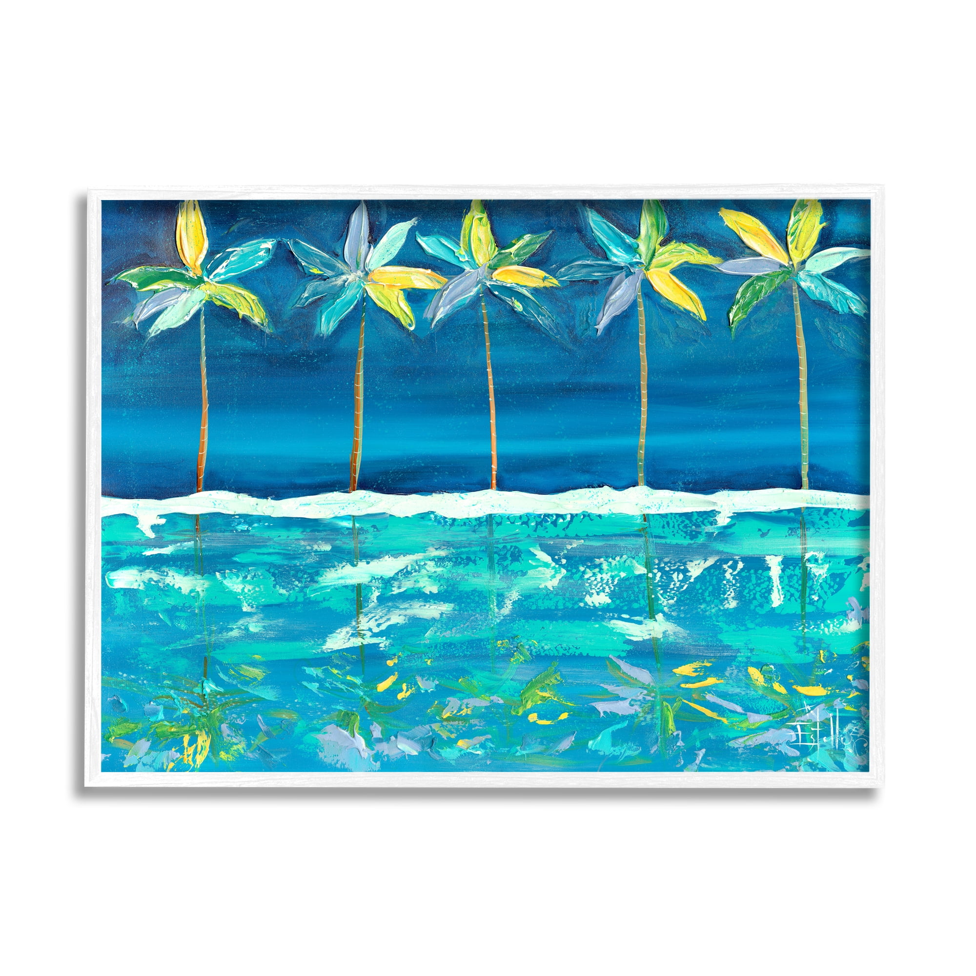 Stupell Industries Blue Abstract Palms Landscape Painting White Framed Art Print Wall Art, 20 x 16