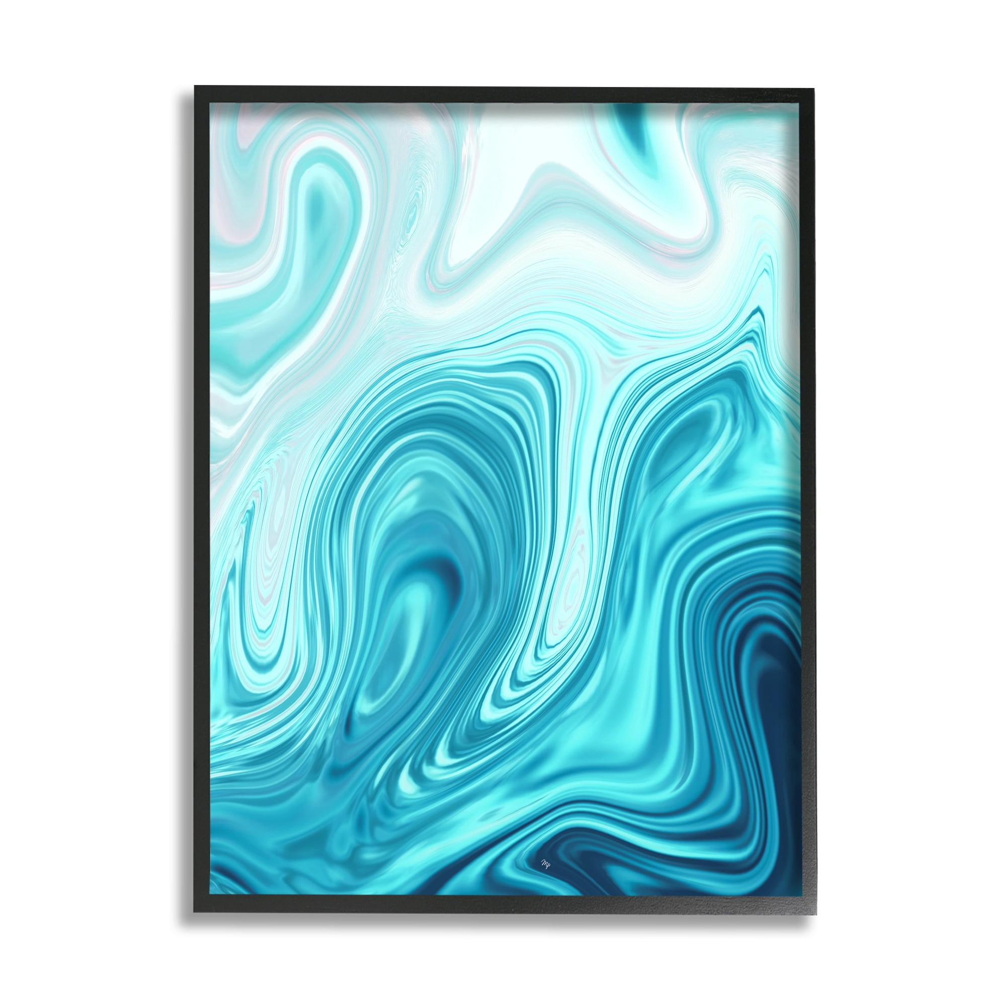 Stupell Industries Blue Abstract Ripples Abstract Painting Black Framed Art Print Wall Art, 24 x 30