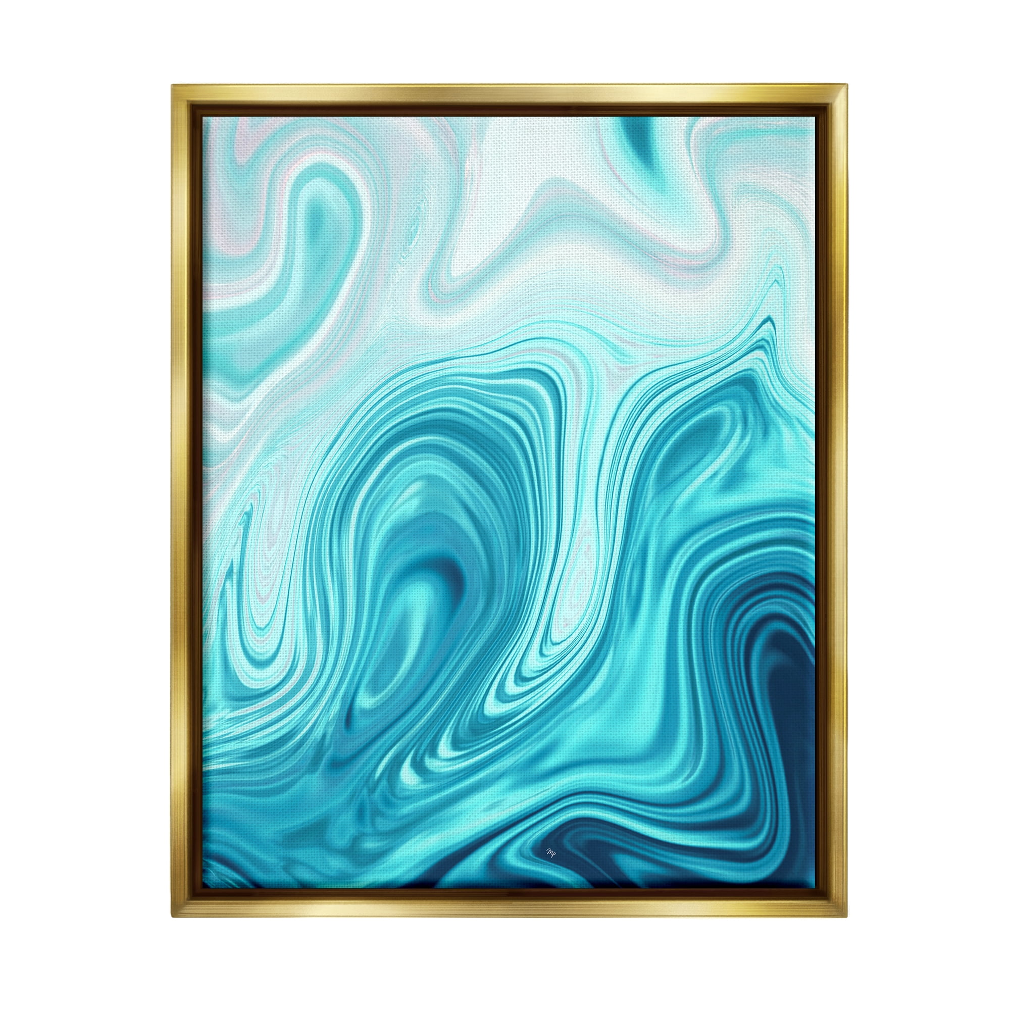 Stupell Industries Blue Abstract Ripples Abstract Painting Gold Floater Framed Art Print Wall Art, 17 x 21