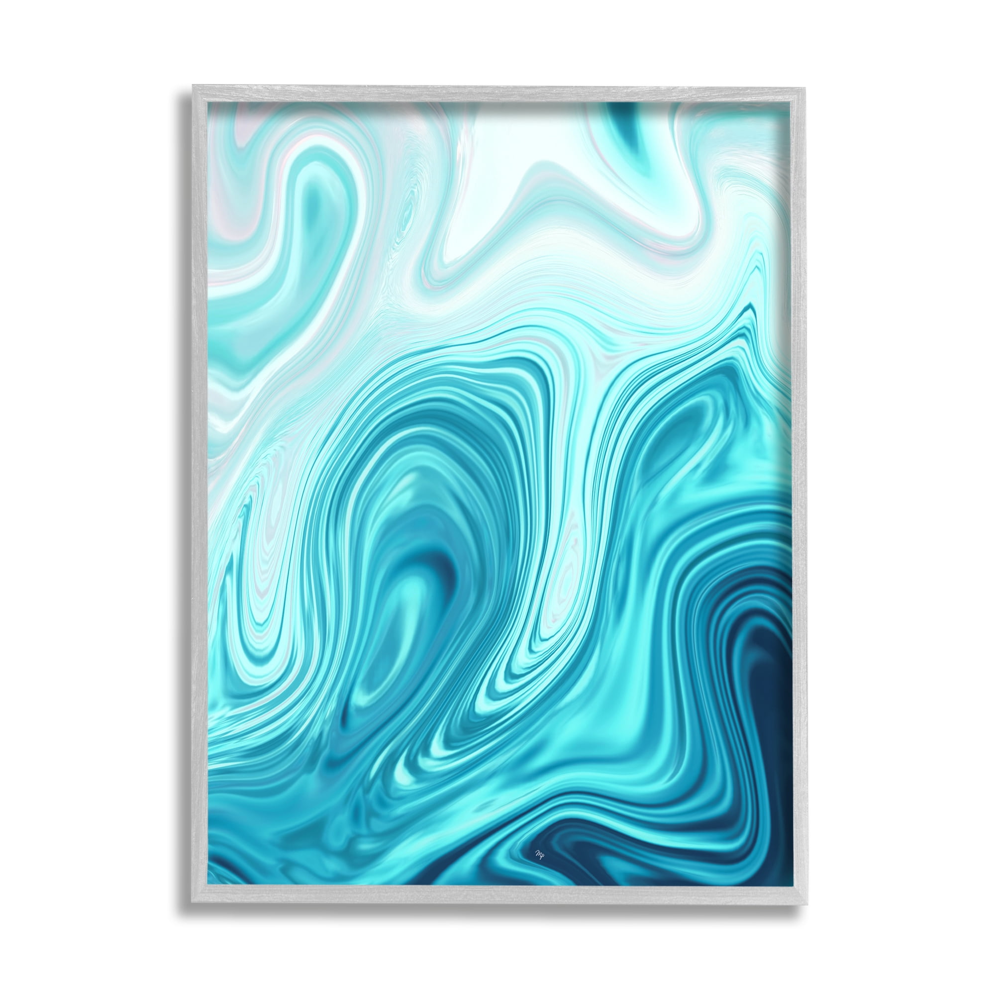 Stupell Industries Blue Abstract Ripples Abstract Painting Gray Framed Art Print Wall Art, 24 x 30