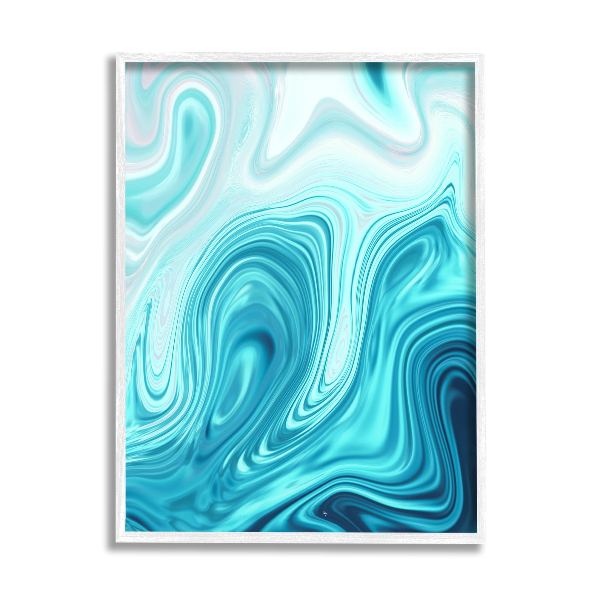Stupell Industries Blue Abstract Ripples Abstract Painting White Framed Art Print Wall Art, 11 x 14