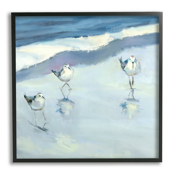 Stupell Industries Blue Abstract Sandpipers Painting Coastal Painting Black Framed Art Print Wall Art