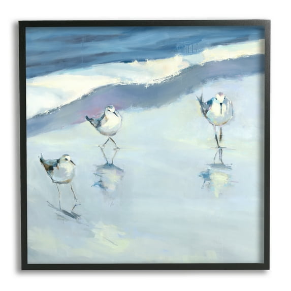 Stupell Industries Blue Abstract Sandpipers Painting Coastal Painting Black Framed Art Print Wall Art