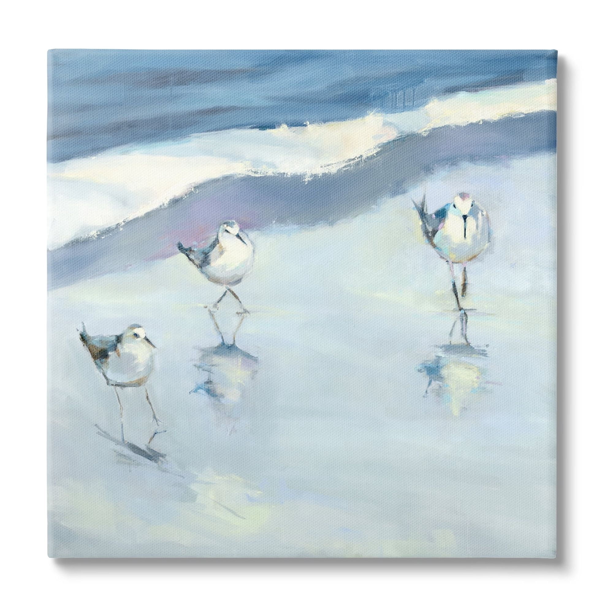 Stupell Industries Blue Abstract Sandpipers Painting Coastal Painting Gallery Wrapped Canvas Print Wall Art