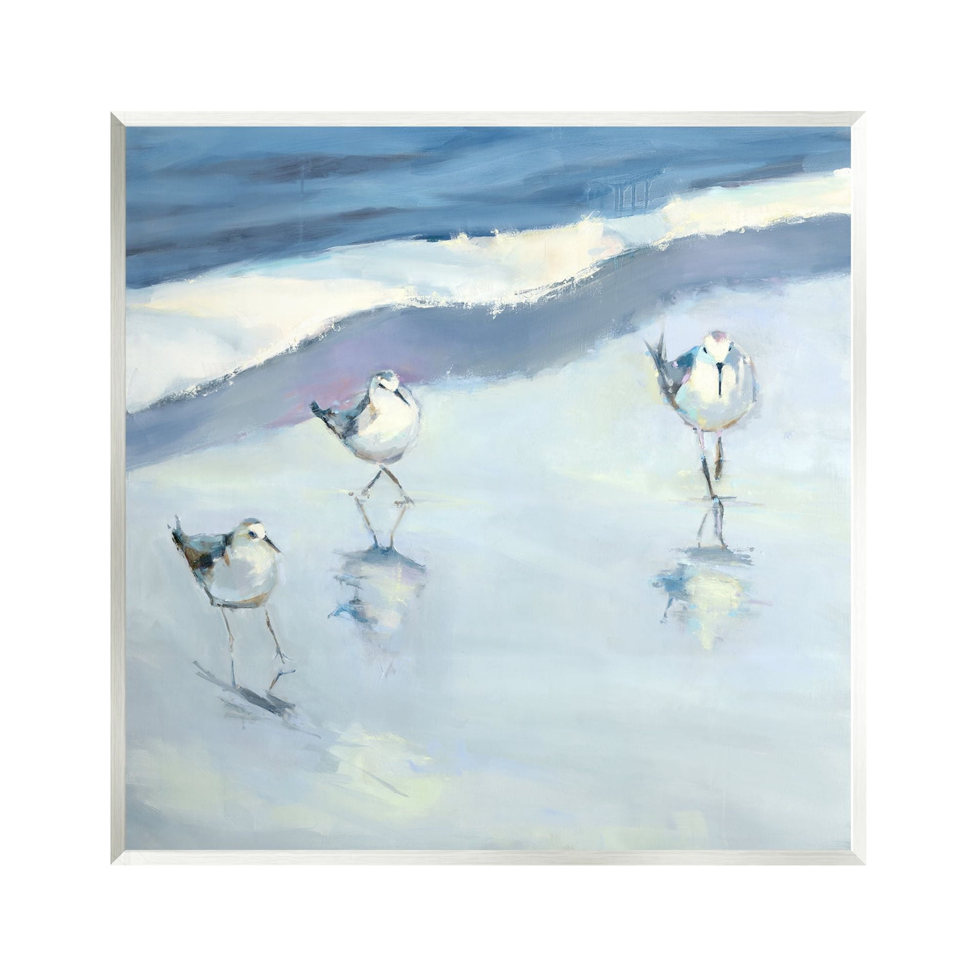 Stupell Industries Blue Abstract Sandpipers Painting Coastal Painting Unframed Art Print Wall Art