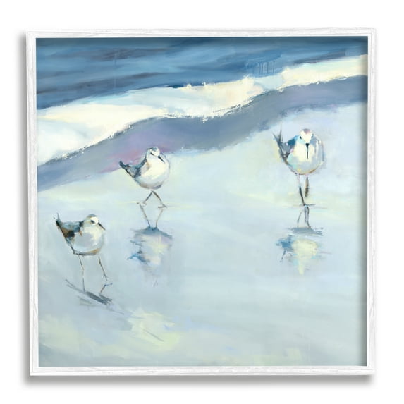Stupell Industries Blue Abstract Sandpipers Painting Coastal Painting White Framed Art Print Wall Art