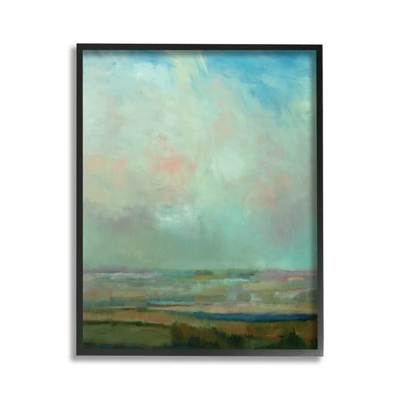 Stupell Industries Blue Abstract Scenery Landscape Painting Black Framed Art Print Wall Art, 16 x 20