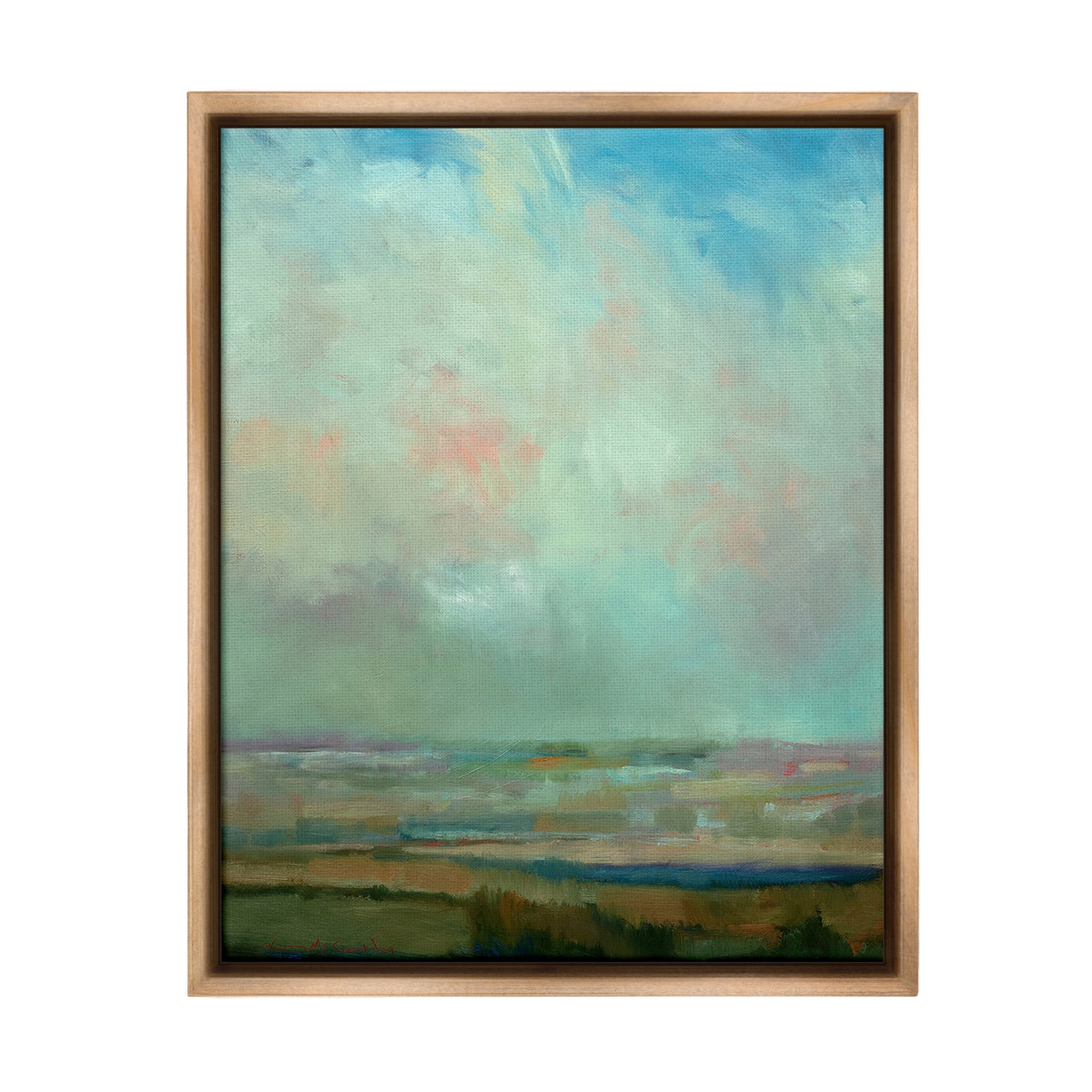 Stupell Industries Blue Abstract Scenery Landscape Painting Brown Floater Framed Canvas Art Print Wall Art, 25 x 31
