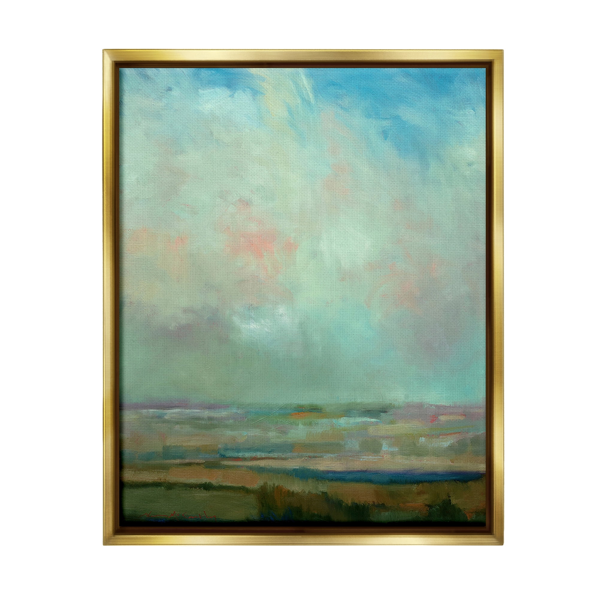 Stupell Industries Blue Abstract Scenery Landscape Painting Gold Floater Framed Canvas Art Print Wall Art, 17 x 21