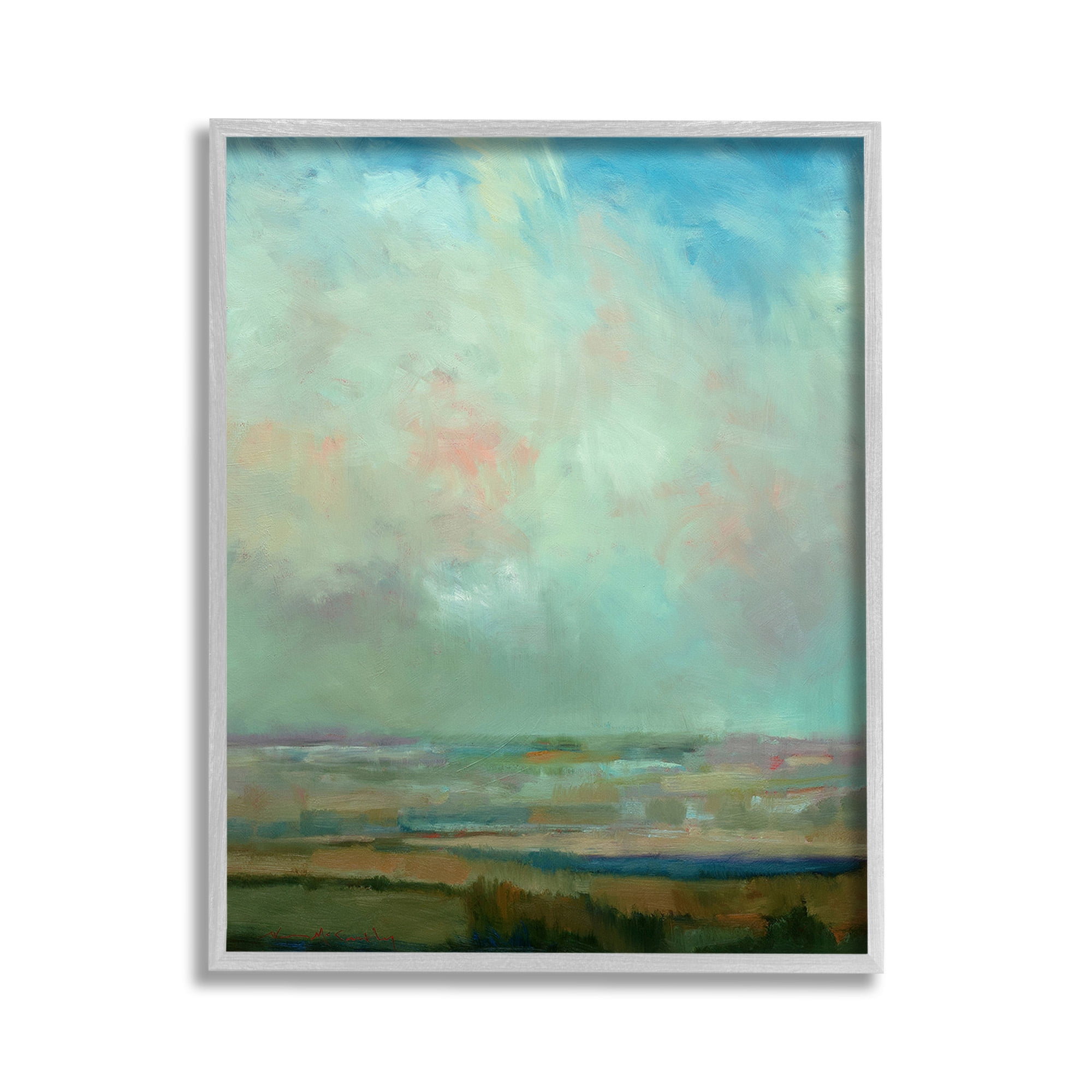 Stupell Industries Blue Abstract Scenery Landscape Painting Gray Framed Art Print Wall Art, 11 x 14