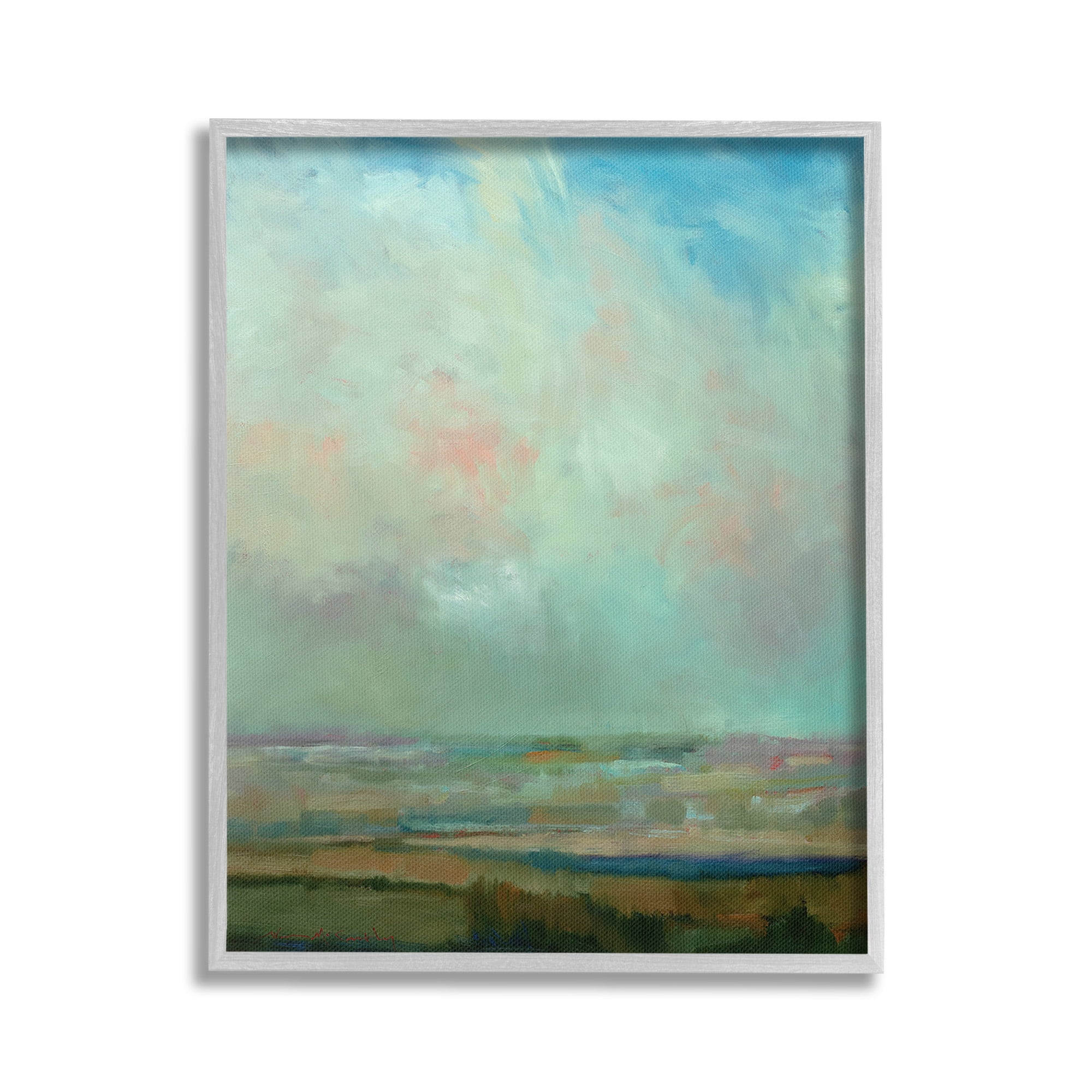 Stupell Industries Blue Abstract Scenery Landscape Painting Gray Framed Art Print Wall Art, 16 x 20