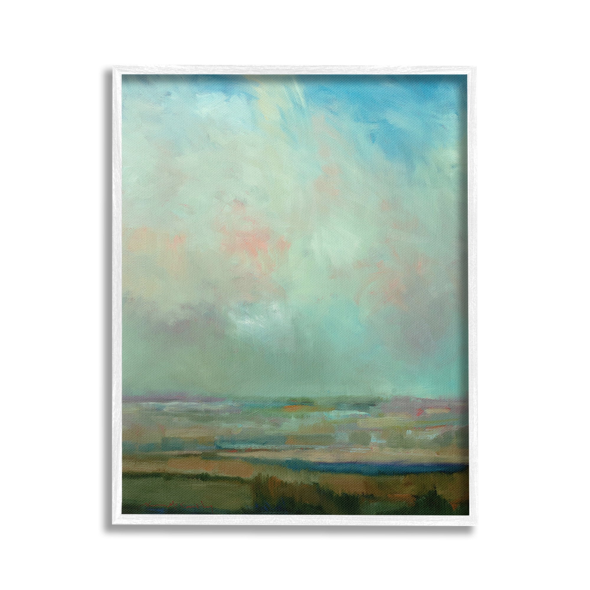 Stupell Industries Blue Abstract Scenery Landscape Painting White Framed Art Print Wall Art, 16 x 20