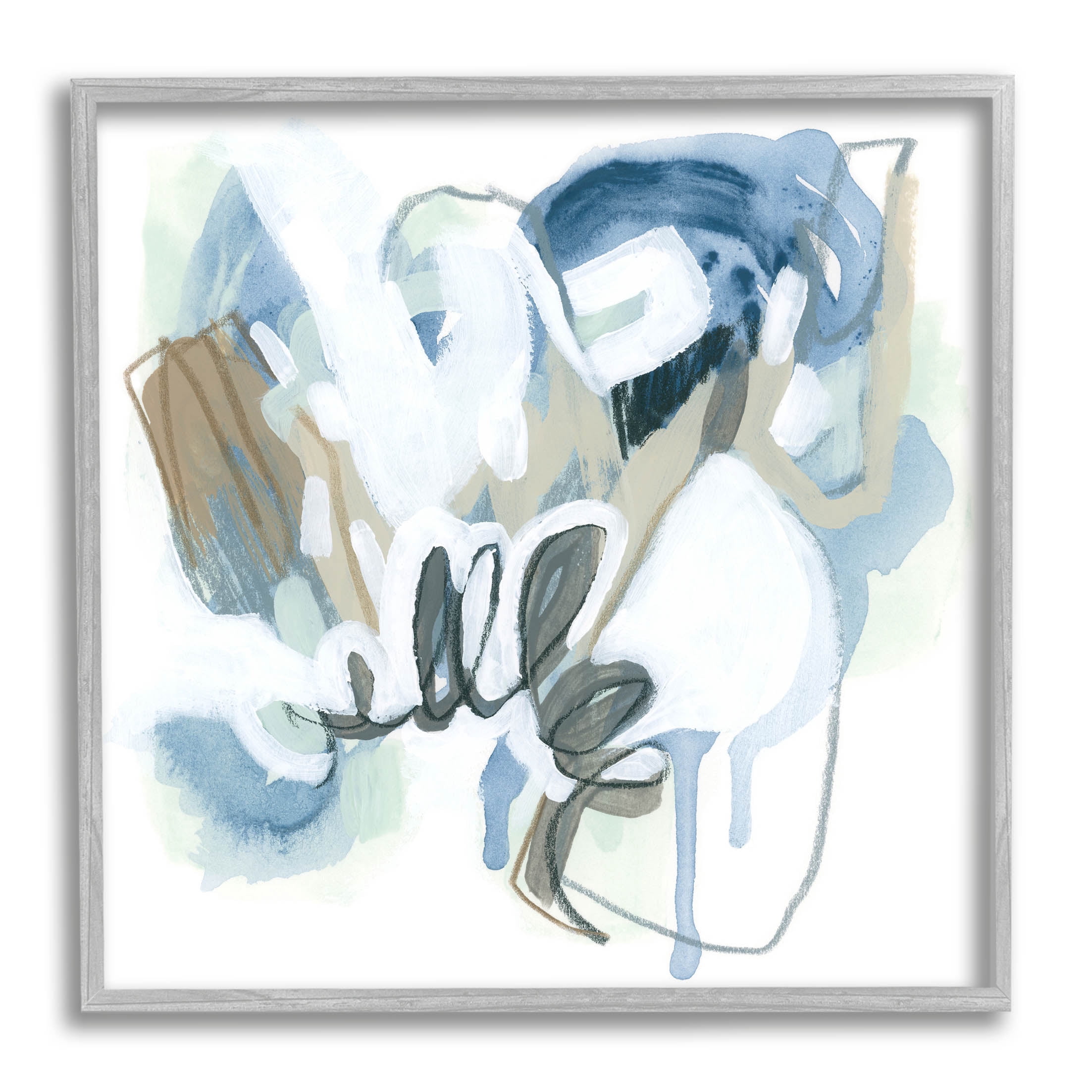 Stupell Industries Blue Abstract Shapes Collage Painting Gray Framed Art Print Wall Art, Design by June Erica Vess