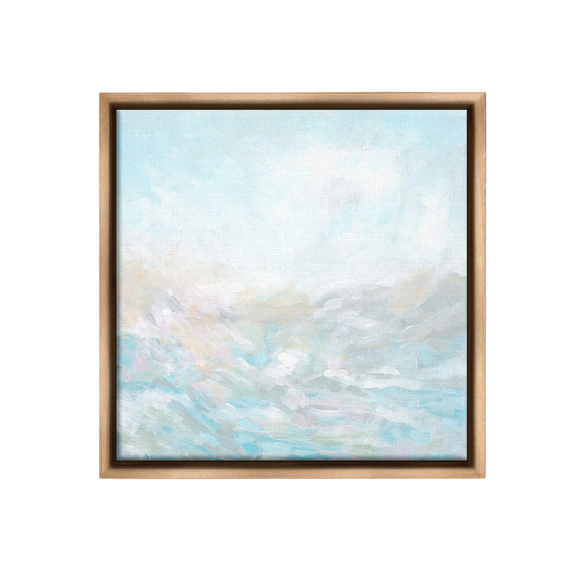 Stupell Industries Blue Abstract Waves Abstract Painting Brown Floater Framed Canvas Art Print Wall Art, 18 x 18
