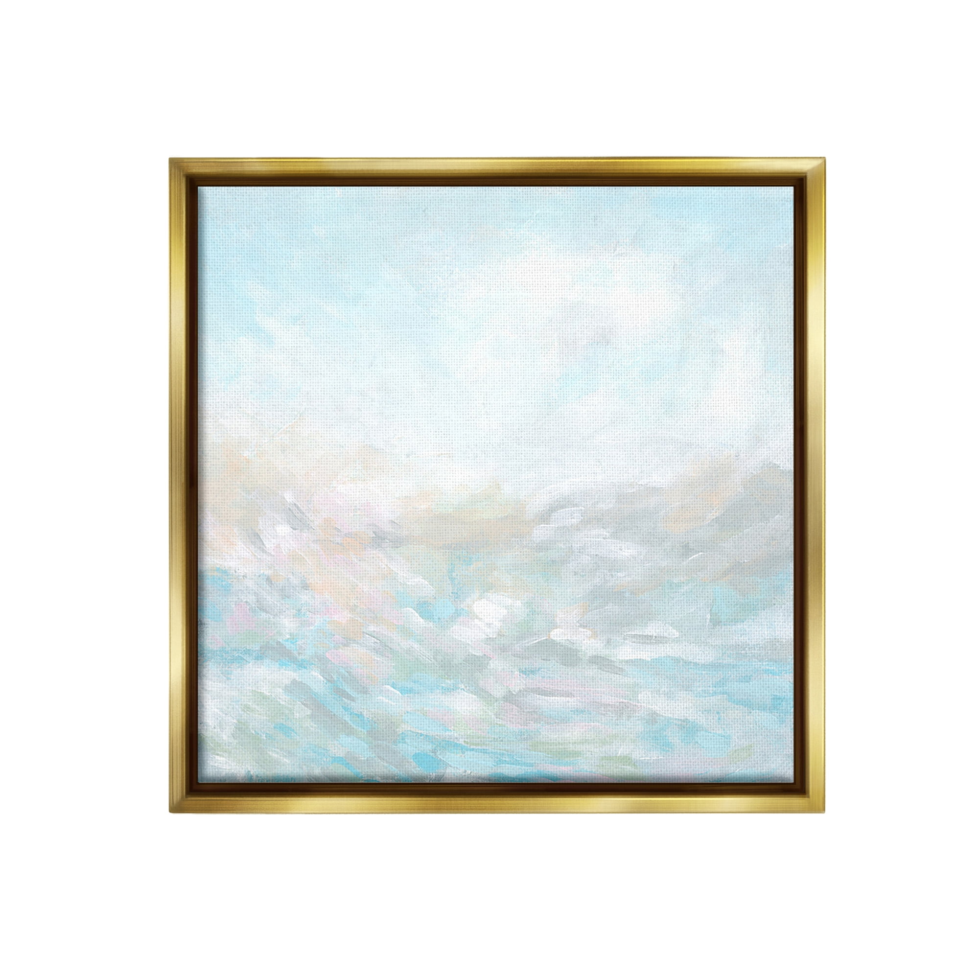 Stupell Industries Blue Abstract Waves Abstract Painting Gold Floater Framed Canvas Art Print Wall Art, 25 x 25