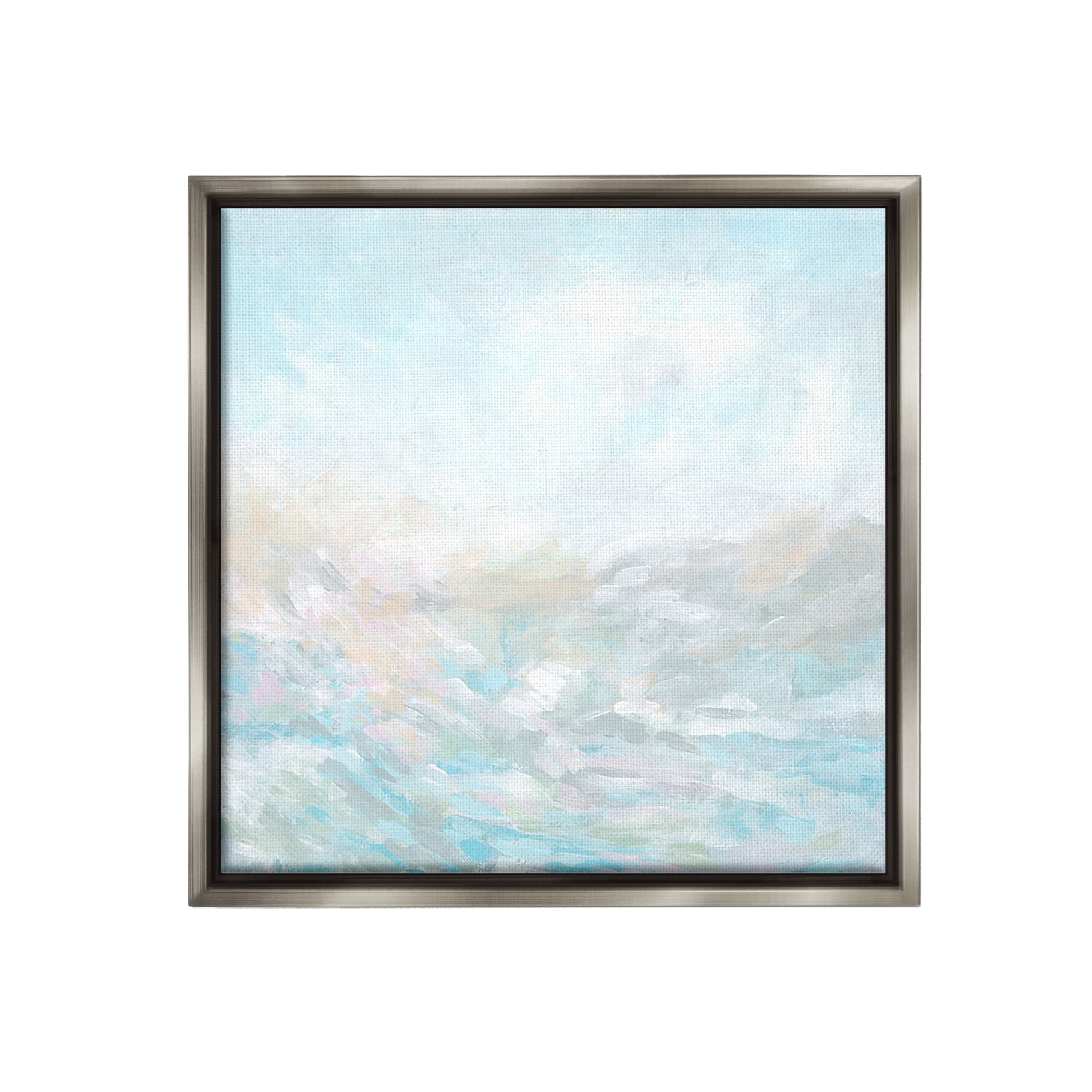 Stupell Industries Blue Abstract Waves Abstract Painting Gray Floater Framed Canvas Art Print Wall Art, 18 x 18