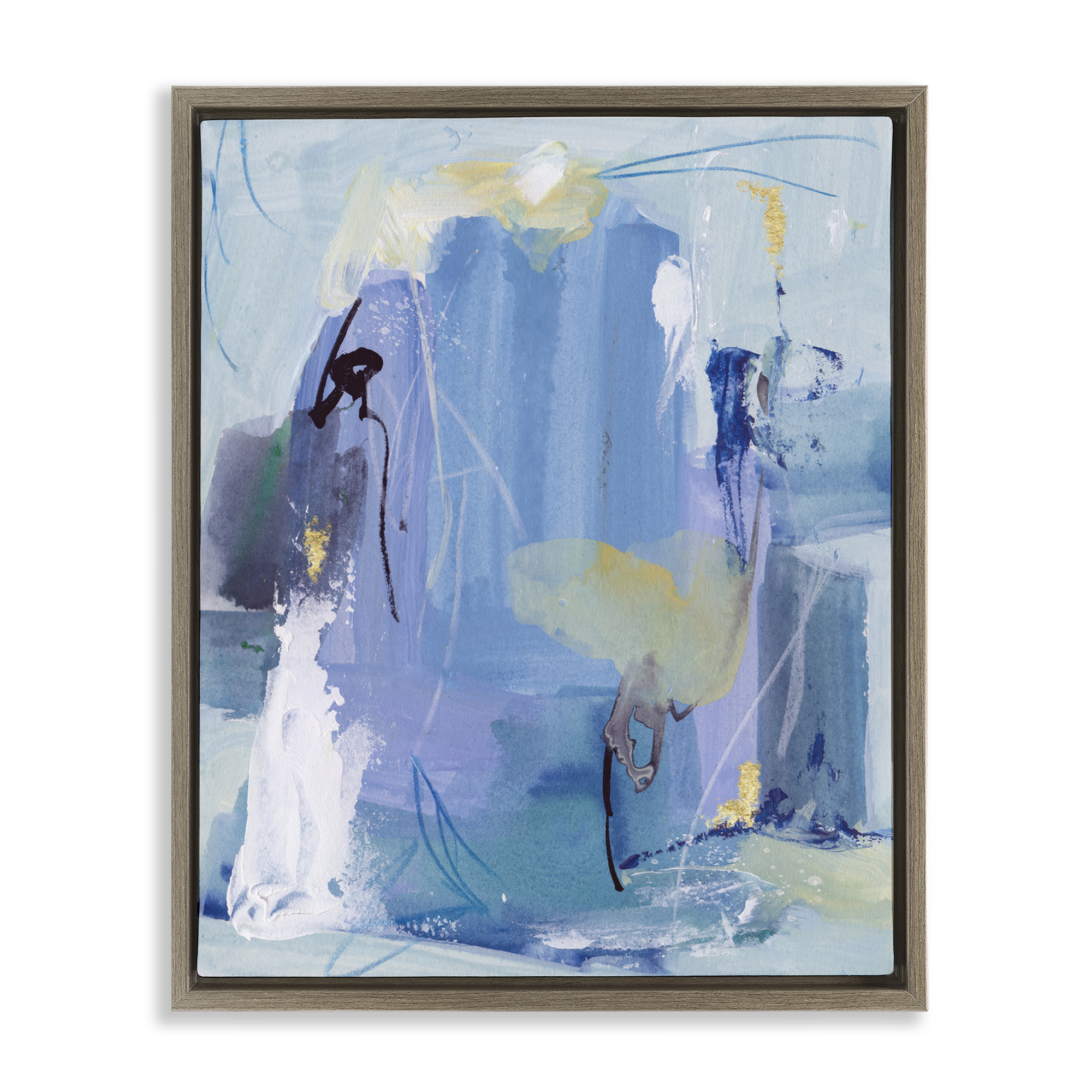 Stupell Industries Blue Abstract with Squiggles Abstract Painting Brown Floater Framed Canvas Art Print Wall Art, 17 x 21
