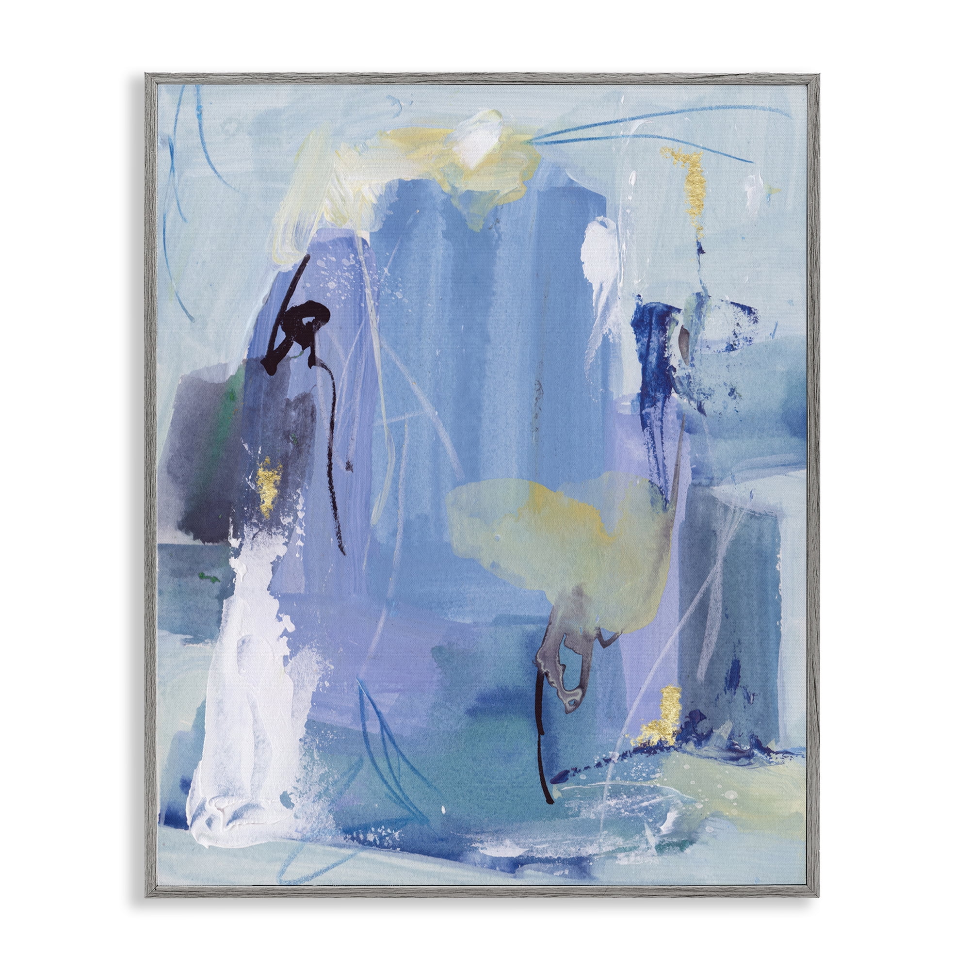 Stupell Industries Blue Abstract with Squiggles Abstract Painting Gray Framed Art Print Wall Art, 16 x 20