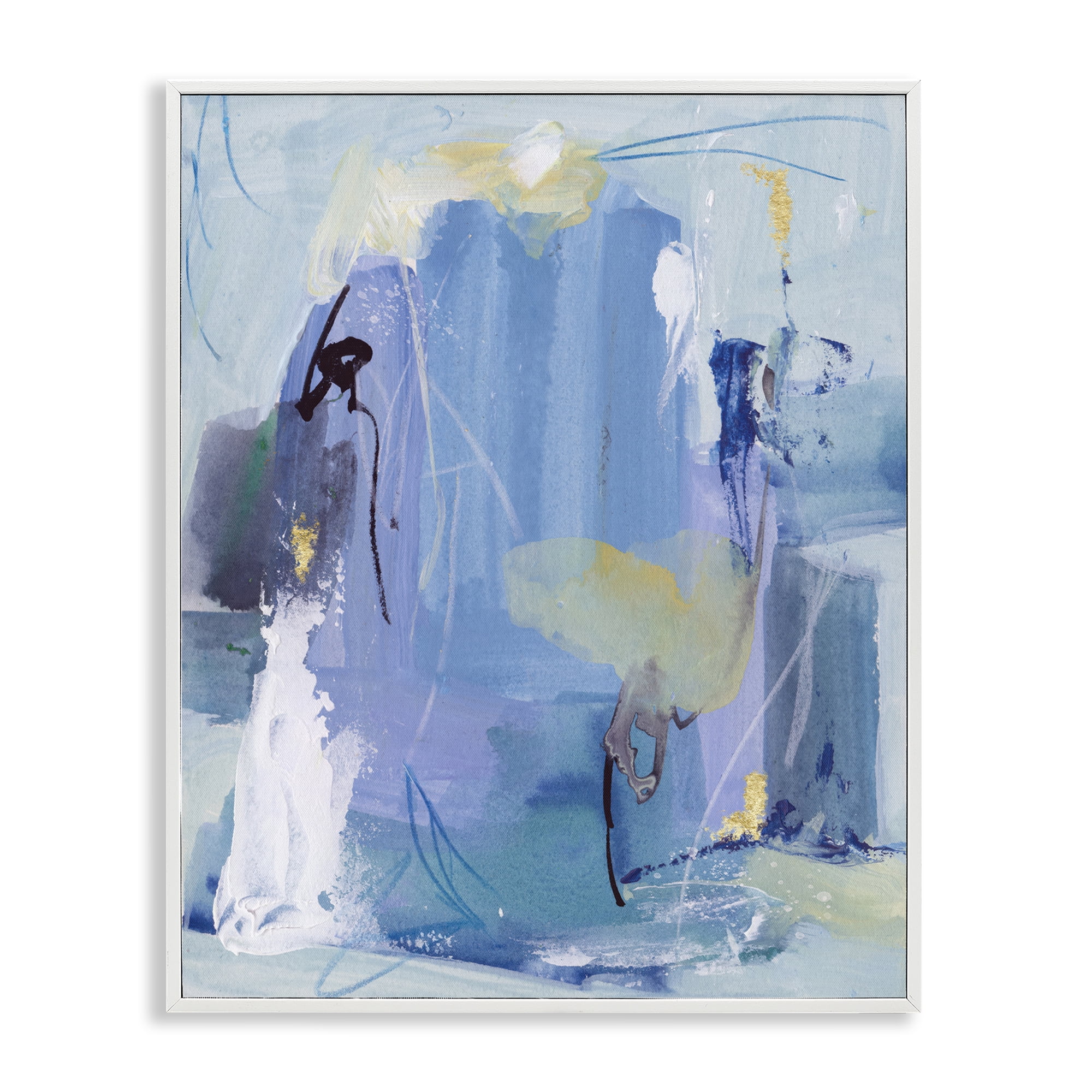 Stupell Industries Blue Abstract with Squiggles Abstract Painting White Framed Art Print Wall Art, 11 x 14