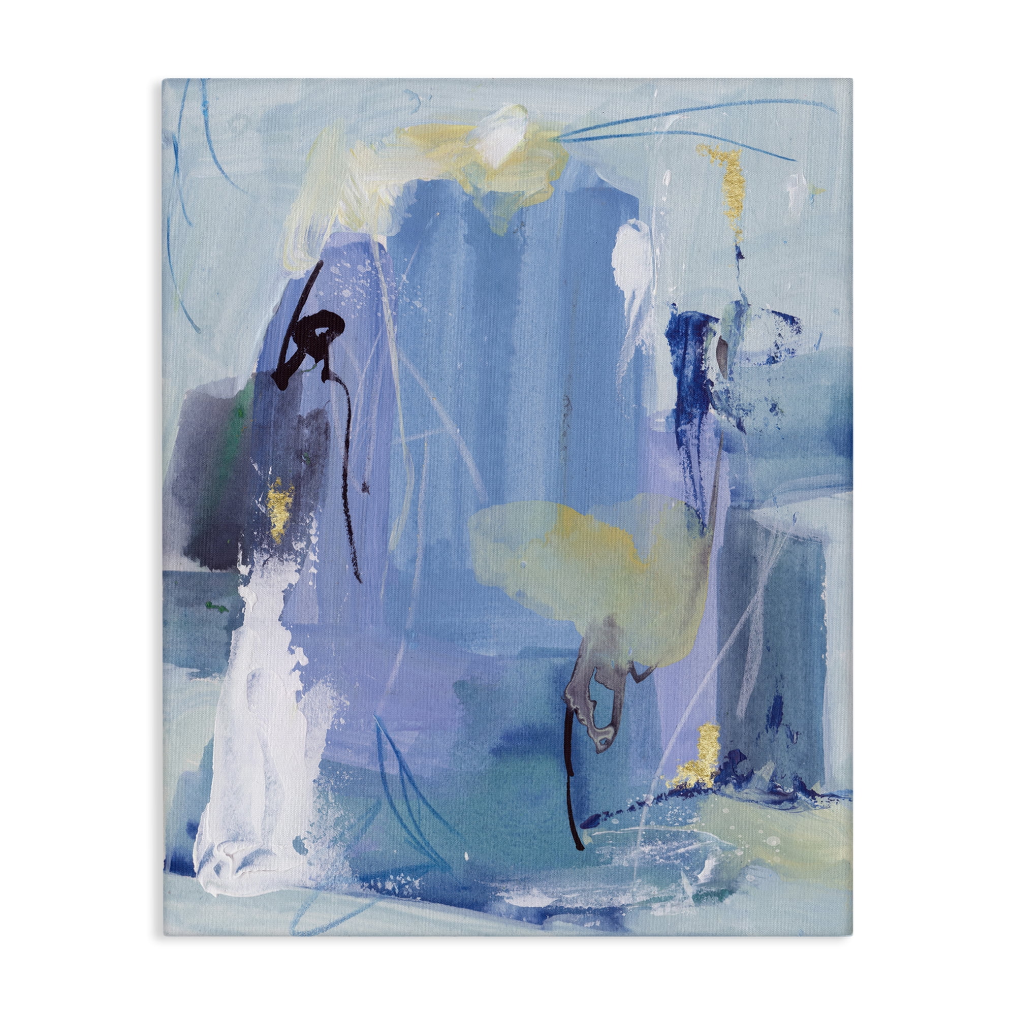 Stupell Industries Blue Abstract with Squiggles Abstract Painting Wrapped Canvas Art Print Wall Art, 24 x 30