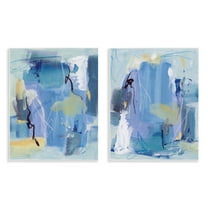 Stupell Industries Blue Abstract with Yellow Abstract Painting Unframed Art Print Wall Art, 11 x 14, Set of 2