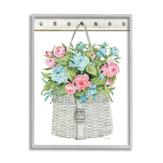 Stupell Industries Blue And Pink Blooming Roses Spring Plant Basket,16 x 20, Design by Cindy Jacobs