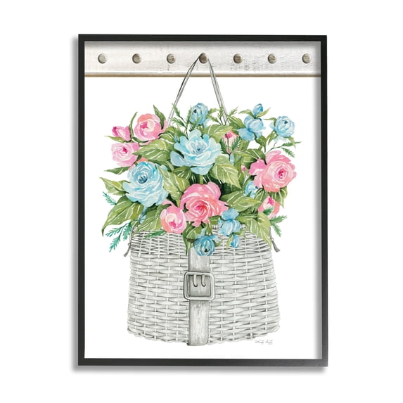 Stupell Industries Blue And Pink Blooming Roses Spring Plant Basket,16 x 20, Design by Cindy Jacobs
