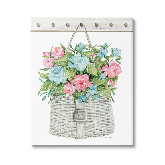Stupell Industries Blue And Pink Blooming Roses Spring Plant Basket,16 x 20, Design by Cindy Jacobs