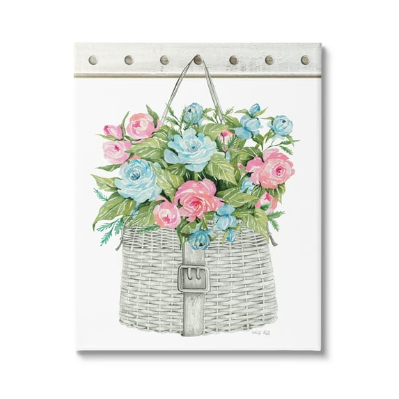 Stupell Industries Blue And Pink Blooming Roses Spring Plant Basket,36 x 48, Design by Cindy Jacobs