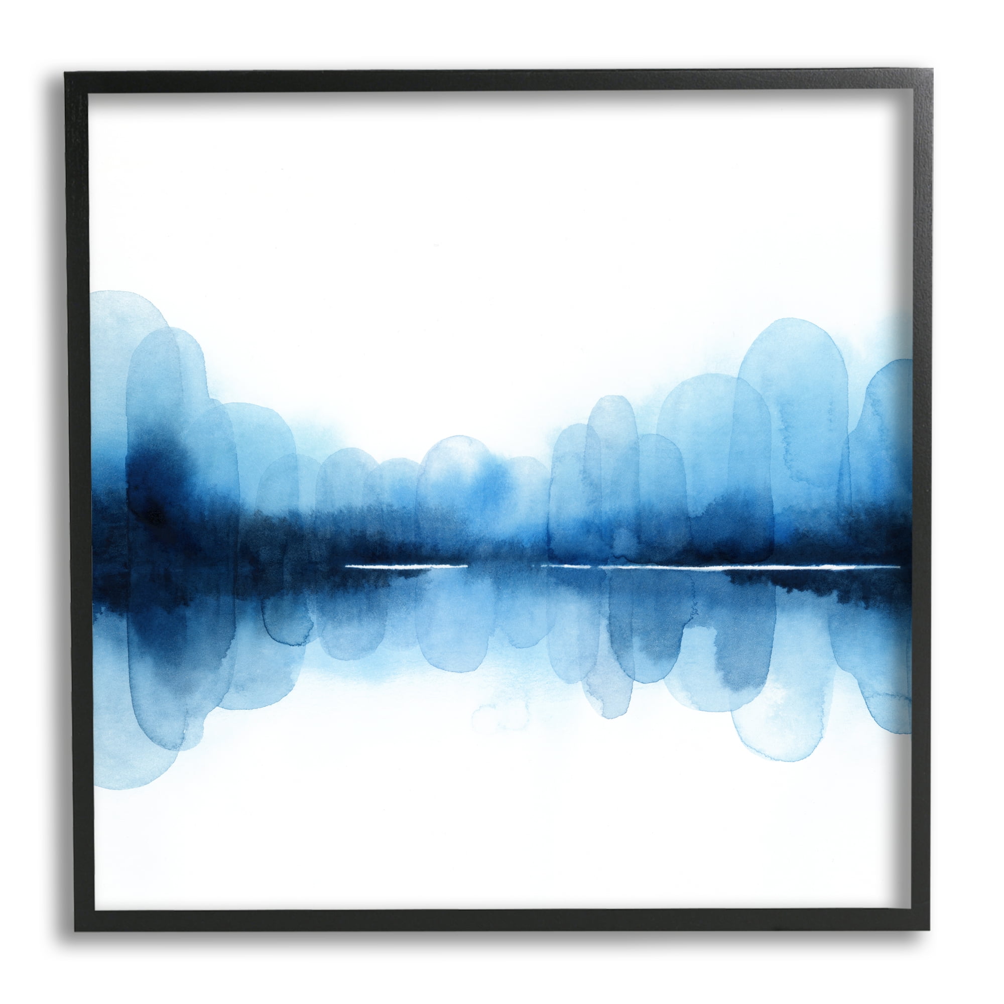 Stupell Industries Blue Arch Asymmetrical Reflection Abstract Shapes over White Abstract Painting Black Framed Art Print Wall Art, 12 x 12