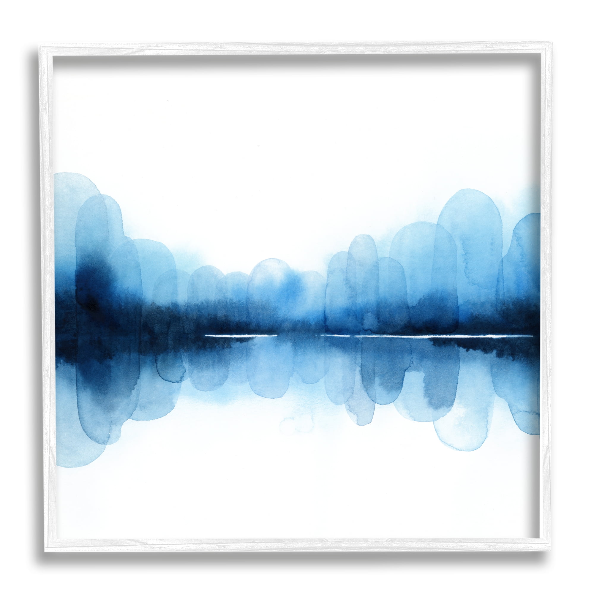 Stupell Industries Blue Arch Asymmetrical Reflection Abstract Shapes over White Abstract Painting White Framed Art Print Wall Art, 24 x 24