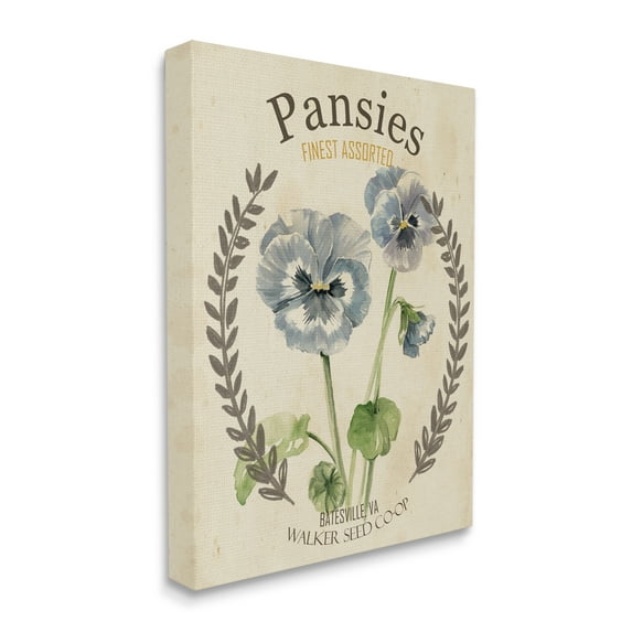 Stupell Industries Blue Assorted Pansies Vintage Floral Seed Packet Graphic Art Gallery-Wrapped Canvas Print Wall Art, 16x20, by Studio W