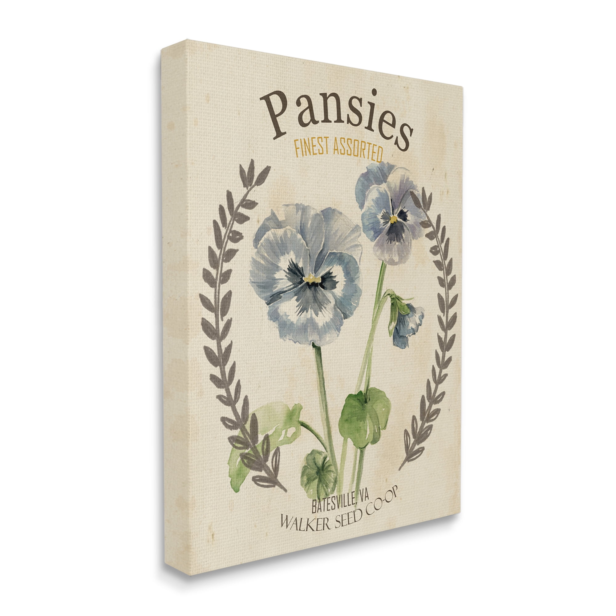 Stupell Industries Blue Assorted Pansies Vintage Floral Seed Packet Graphic Art Gallery-Wrapped Canvas Print Wall Art, 30x40, by Studio W