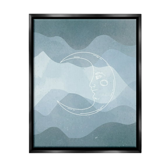 Stupell Industries Blue Astral Moon Landscape Painting Black Floater Framed Canvas Art Print Wall Art, 17 x 21